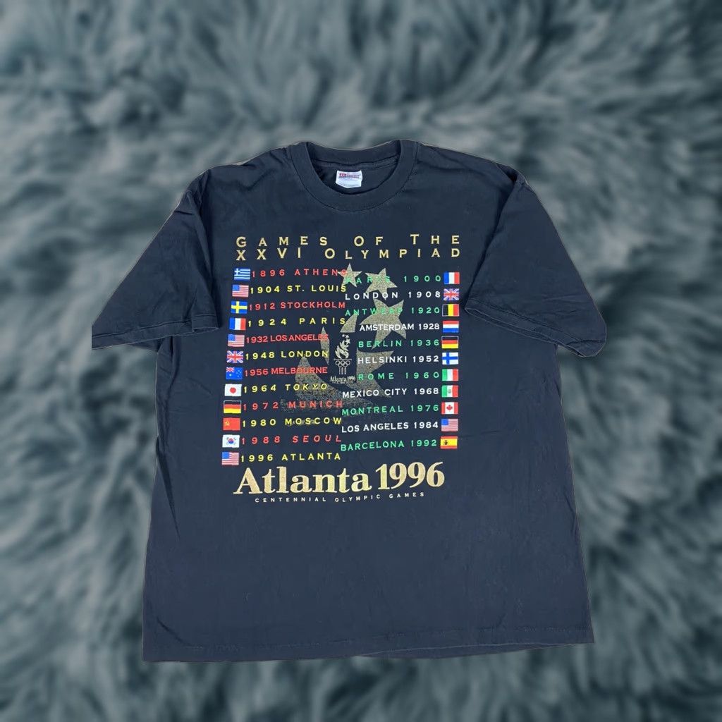 Hanes VINTAGE Atlanta 1996 Olympic Games Hanes Single Stitch Graphic Tee T Shirt Mens XL Black Size US XL / EU 56 / 4 - 1 Thumbnail