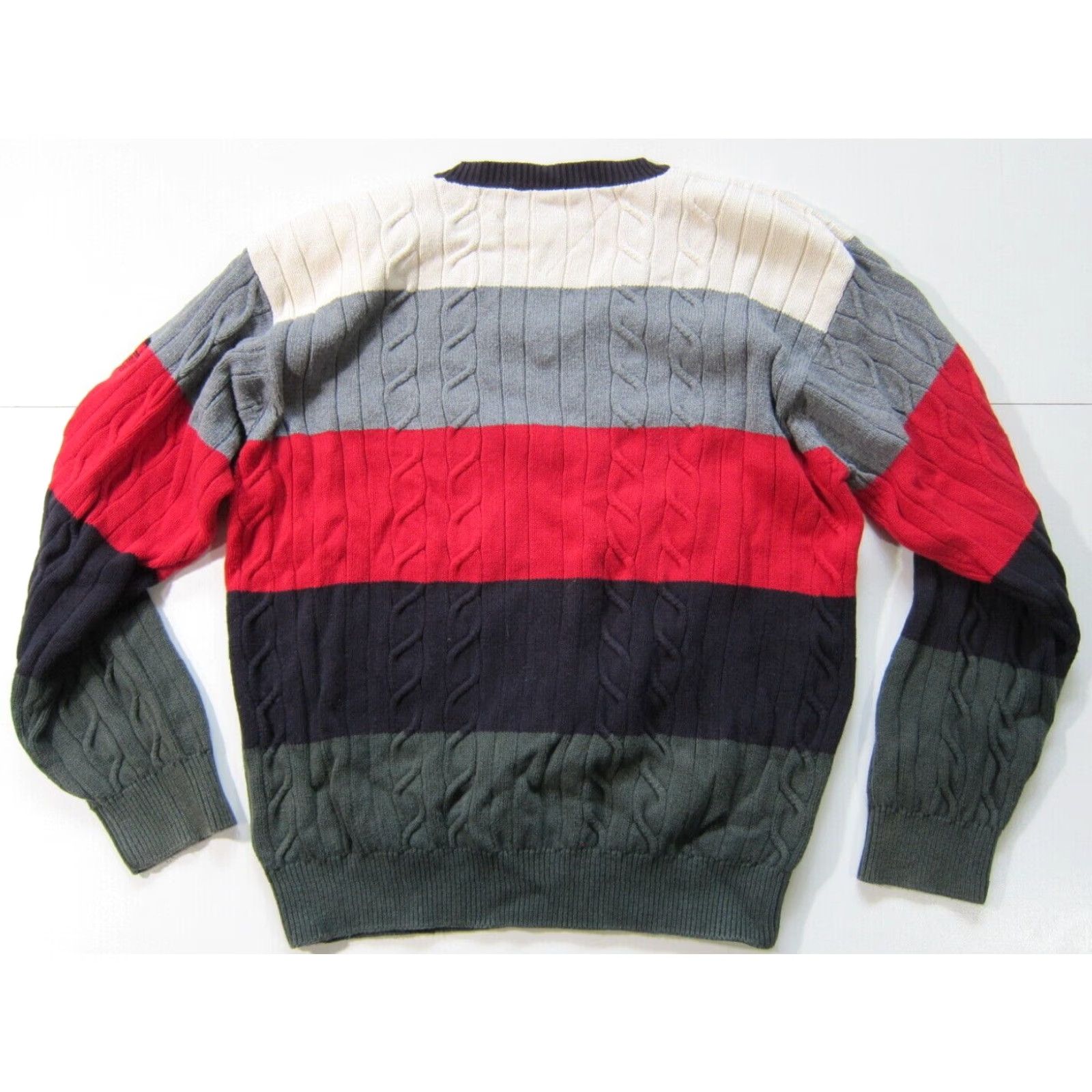 Tommy Hilfiger VINTAGE Tommy Hilfiger Golf 100% Cotton Grey Red Green Stripe Knit V-Neck Sweater Men L Size US L / EU 52-54 / 3 - 2 Thumbnail