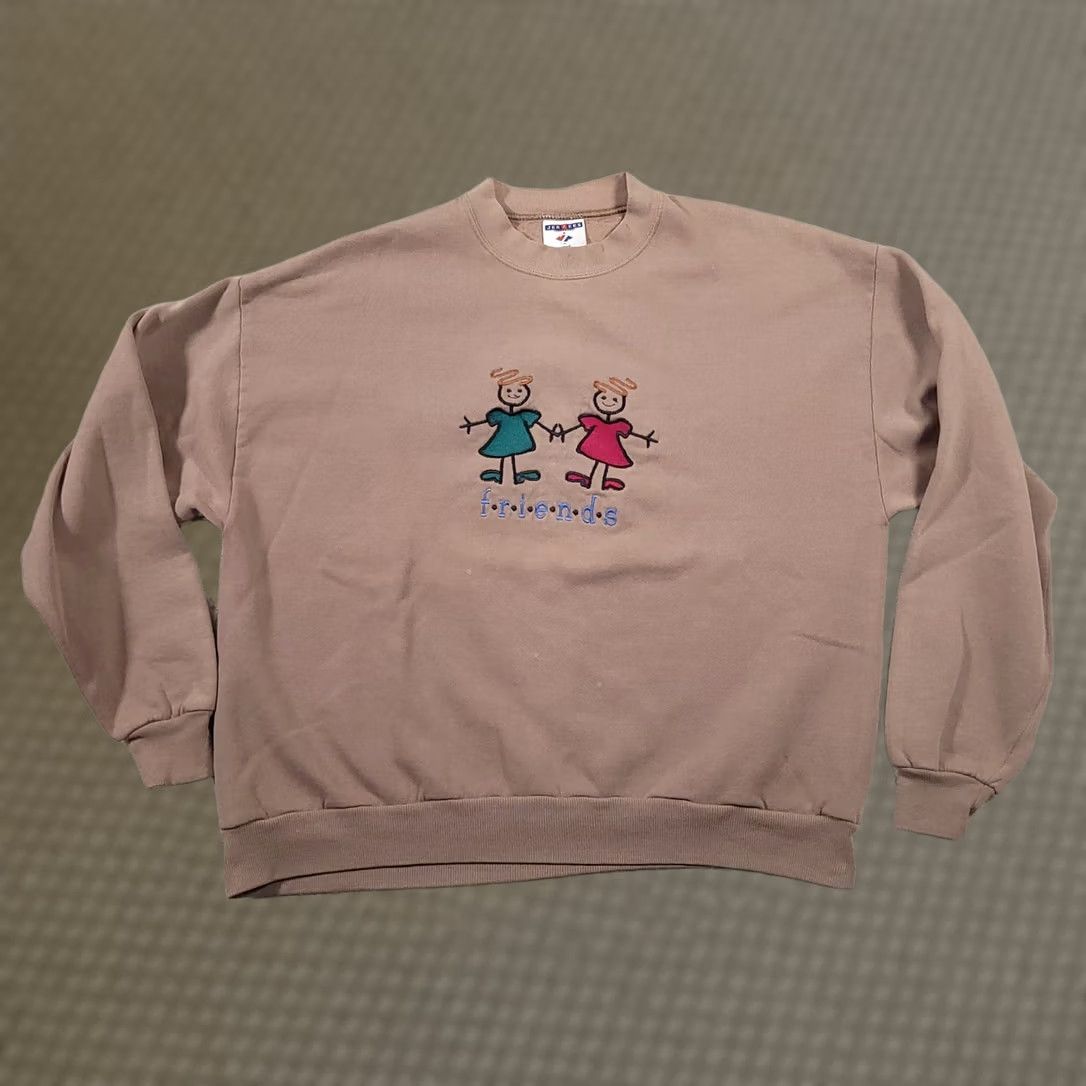 Jerzees VINTAGE Jerzees Crewneck Sweatshirt Women's XL Brown Embroidered Friends USA Made Sweatshirt 90s USA Mens Girls Size XL / US 12-14 / IT 48-50 - 1 Thumbnail