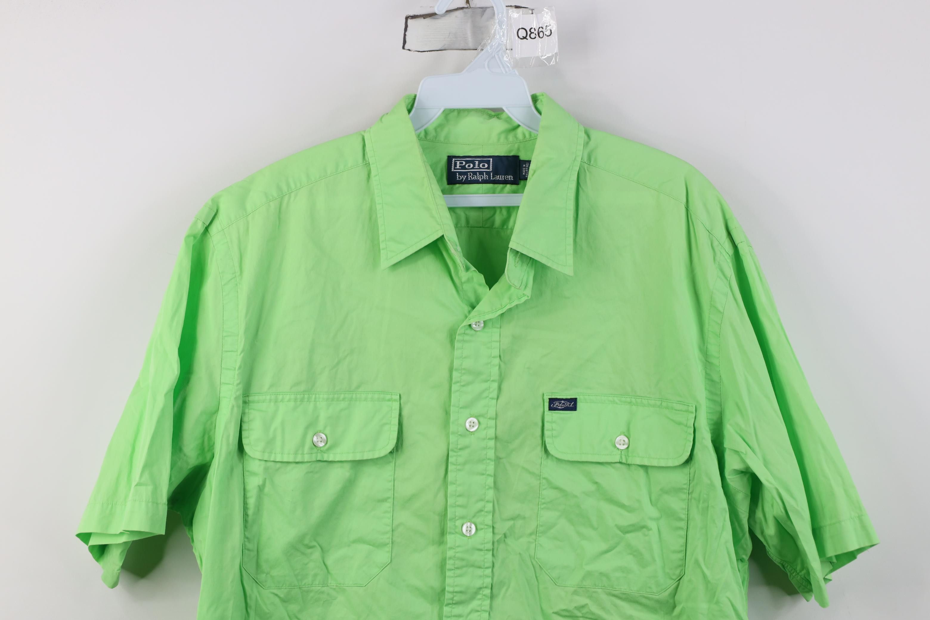 Polo Ralph Lauren Vintage 90s Ralph Lauren Script Collared Button Shirt Lime Size US L / EU 52-54 / 3 - 2 Thumbnail