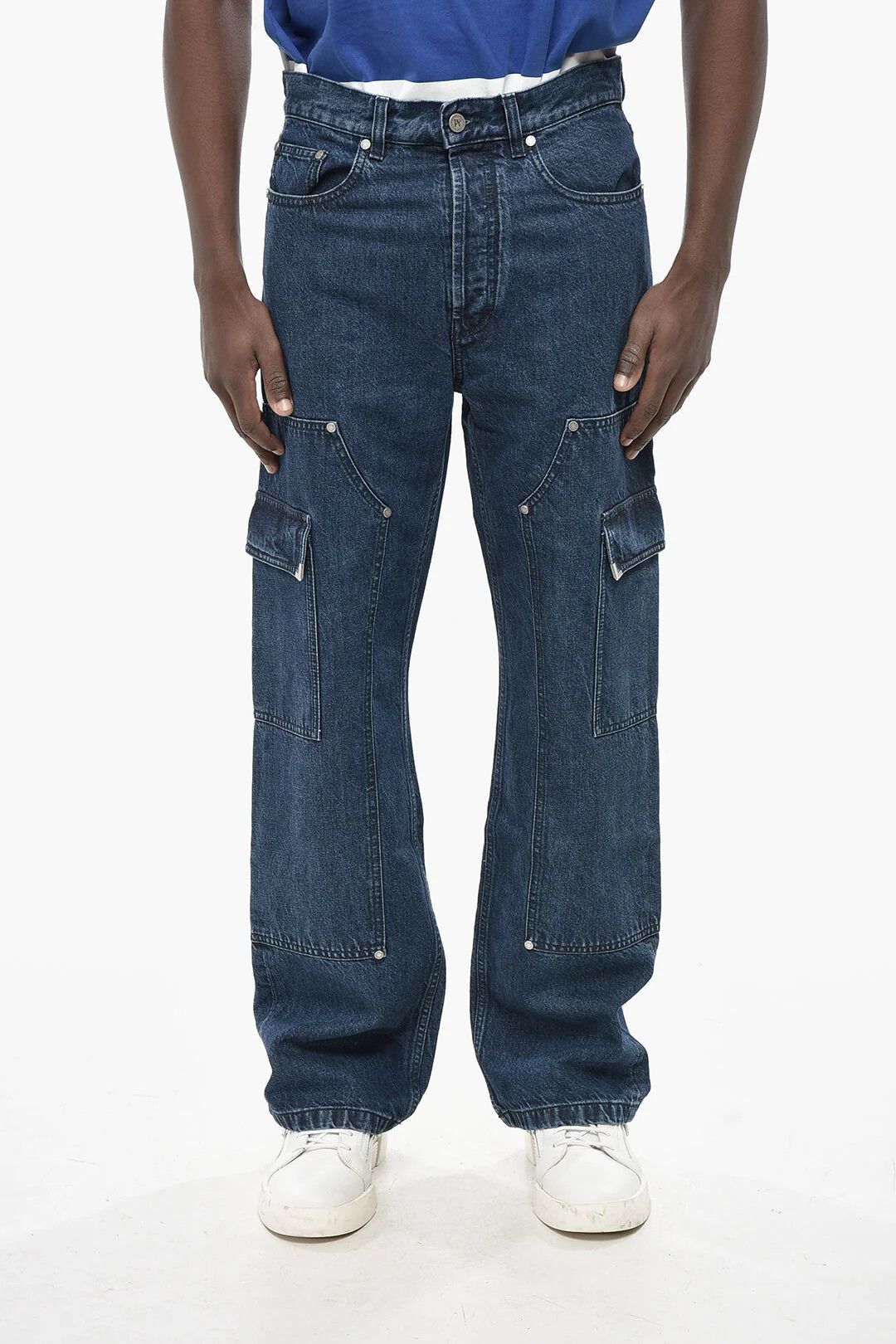 Palm Angels og1mm0326 Cargo Straight-Fit Jeans in Blue Size US 34 / EU 50 - 1 Thumbnail