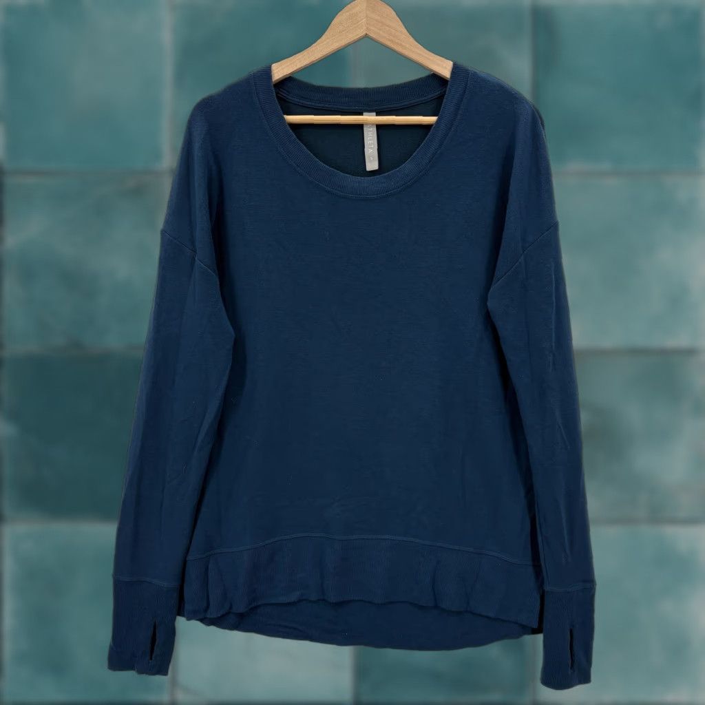 Athleta Athleta Sweatshirt Womens Small Blue Coaster Luxe Pullover Crew Neck Thumbhole Cuff Modal Polyester Spandex Knit Size S / US 4 / IT 40 - 1 Thumbnail