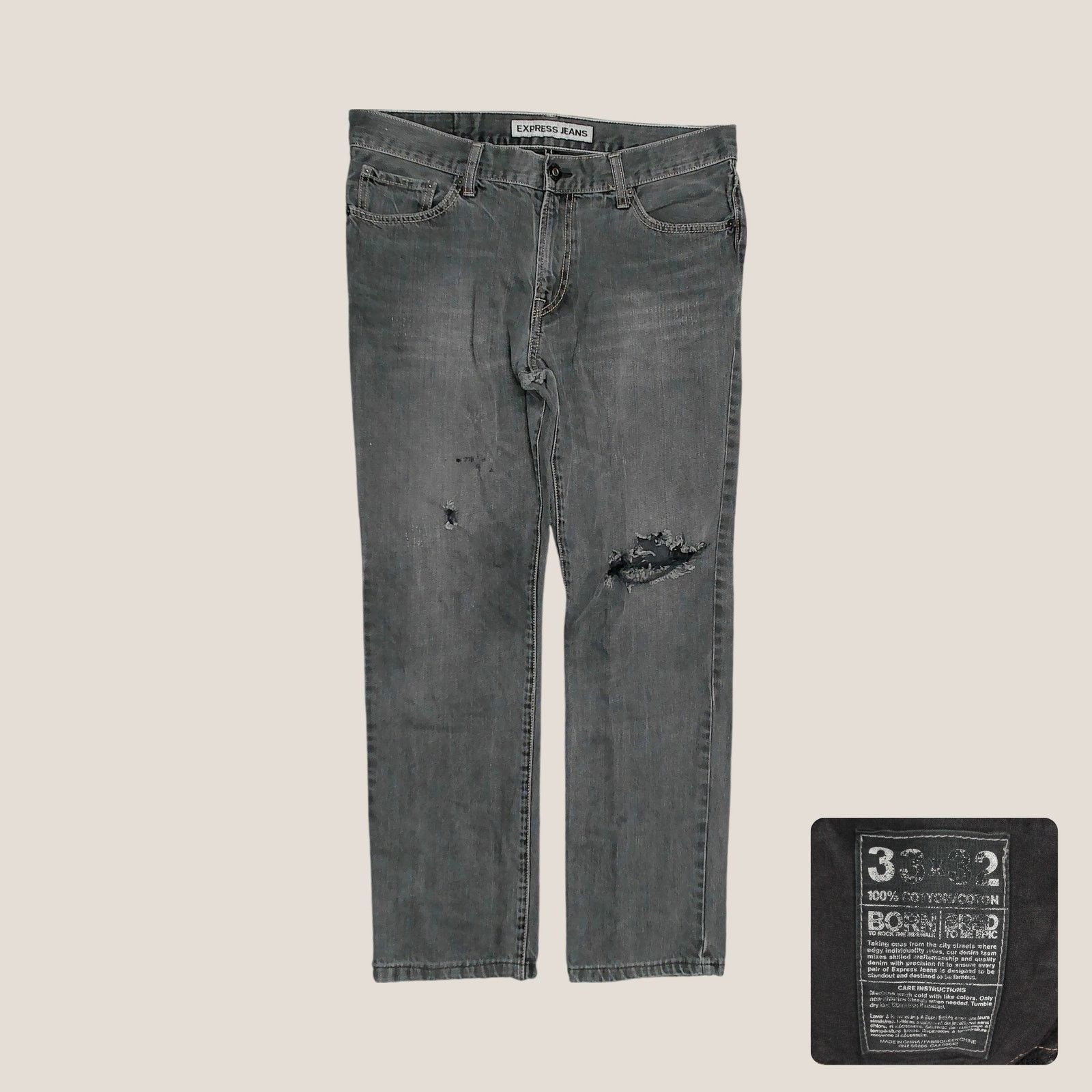 Express Express Faded Black Wash Distressed Denim Jeans 36x30 Size US 36 / EU 52 - 1 Thumbnail