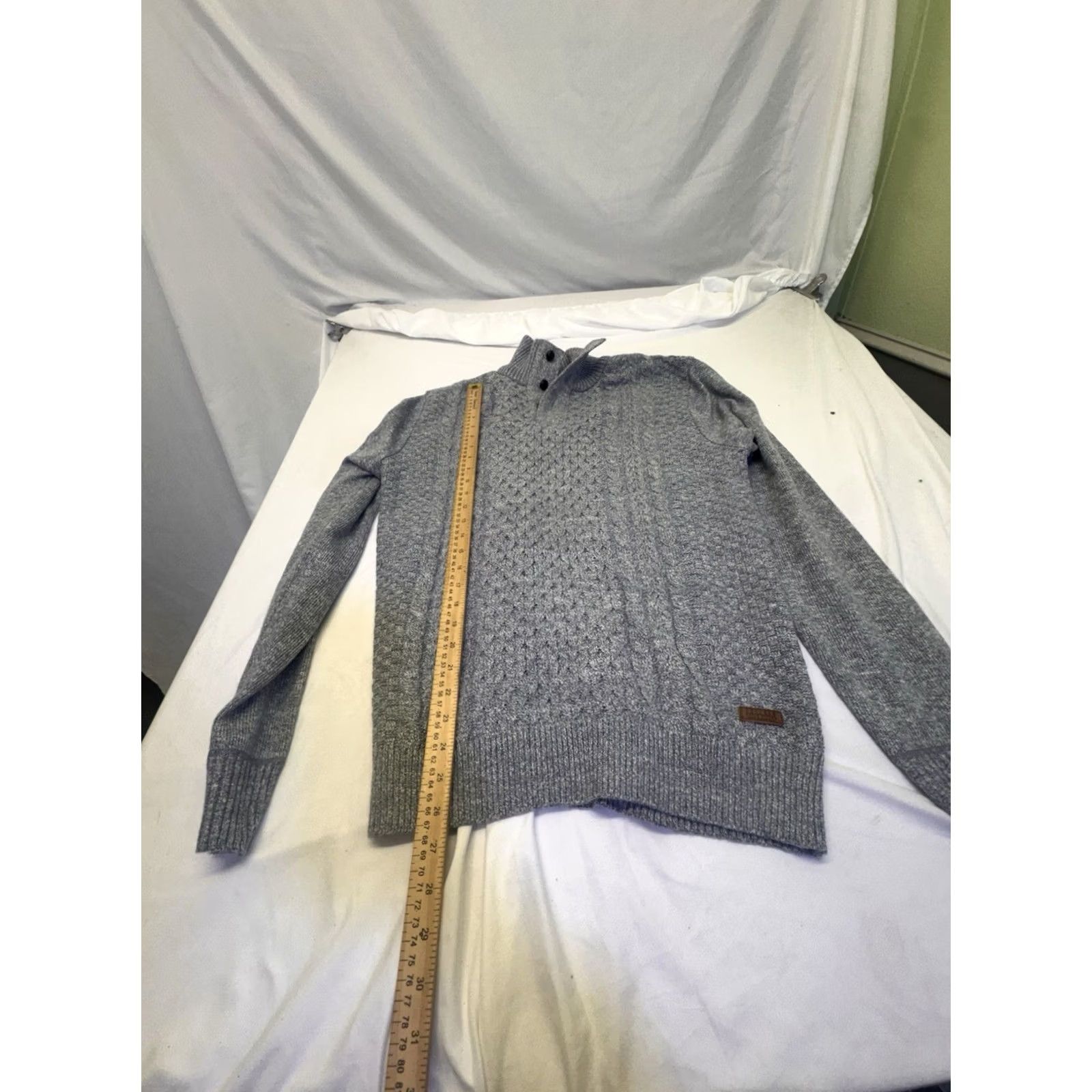 Buffalo David Bitton Buffalo David Button Mens Gray Sweater XL Cable-Knit Pullover Long Sleeve Knit Classic Solid Button Logo Winter Fall Spring Size US XL / EU 56 / 4 - 6 Thumbnail