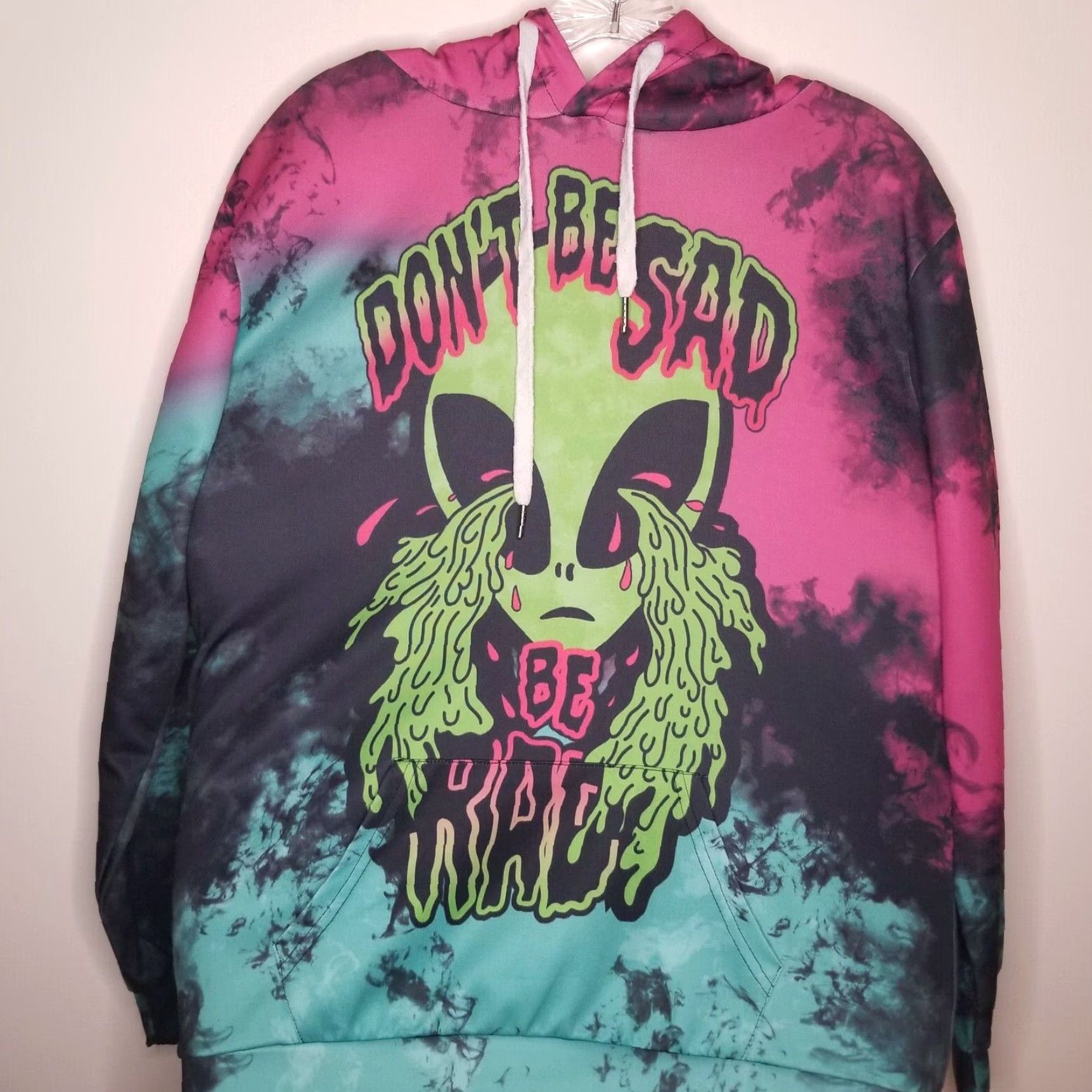 Pinko Dont Be Sad Be Rad Alien Graphic Pullover Hoodie Women's Pink Teal Small Size S / US 4 / IT 40 - 1 Thumbnail