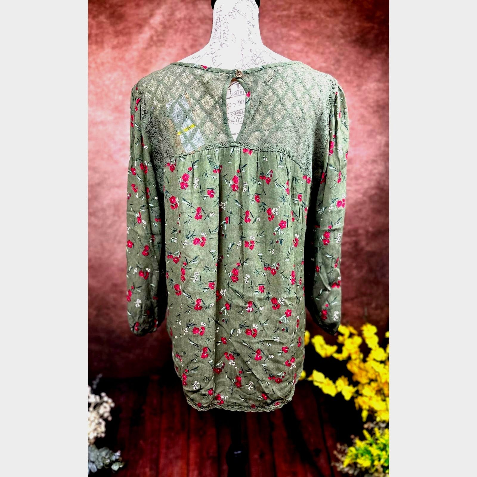 Other Mason & Belle Peasant Blouse Lace Accents Olive size M Size M / US 6-8 / IT 42-44 - 5 Thumbnail