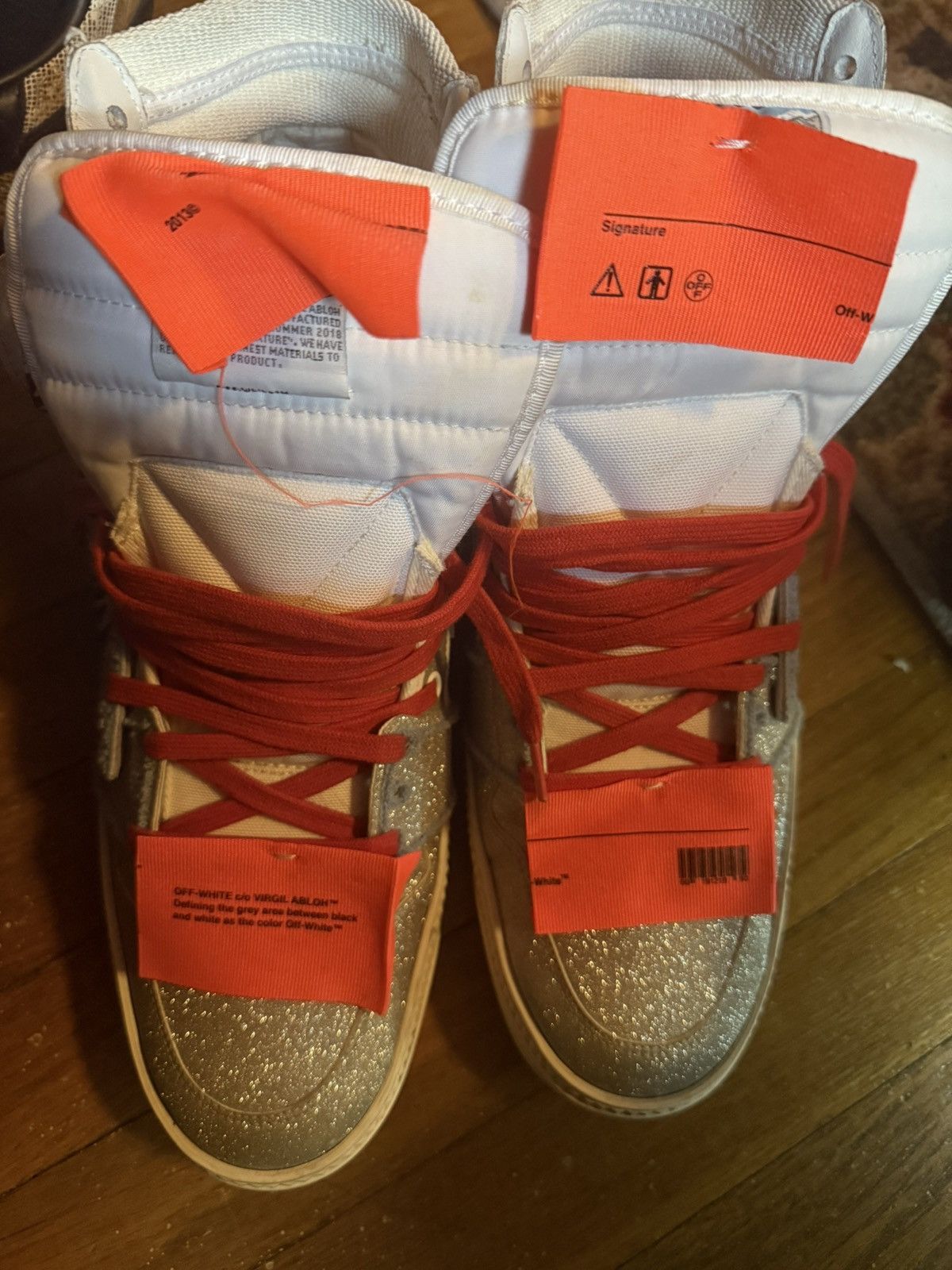 Off-White Off white hi top glitter sneakers Size US 12 / EU 45 - 18 Thumbnail