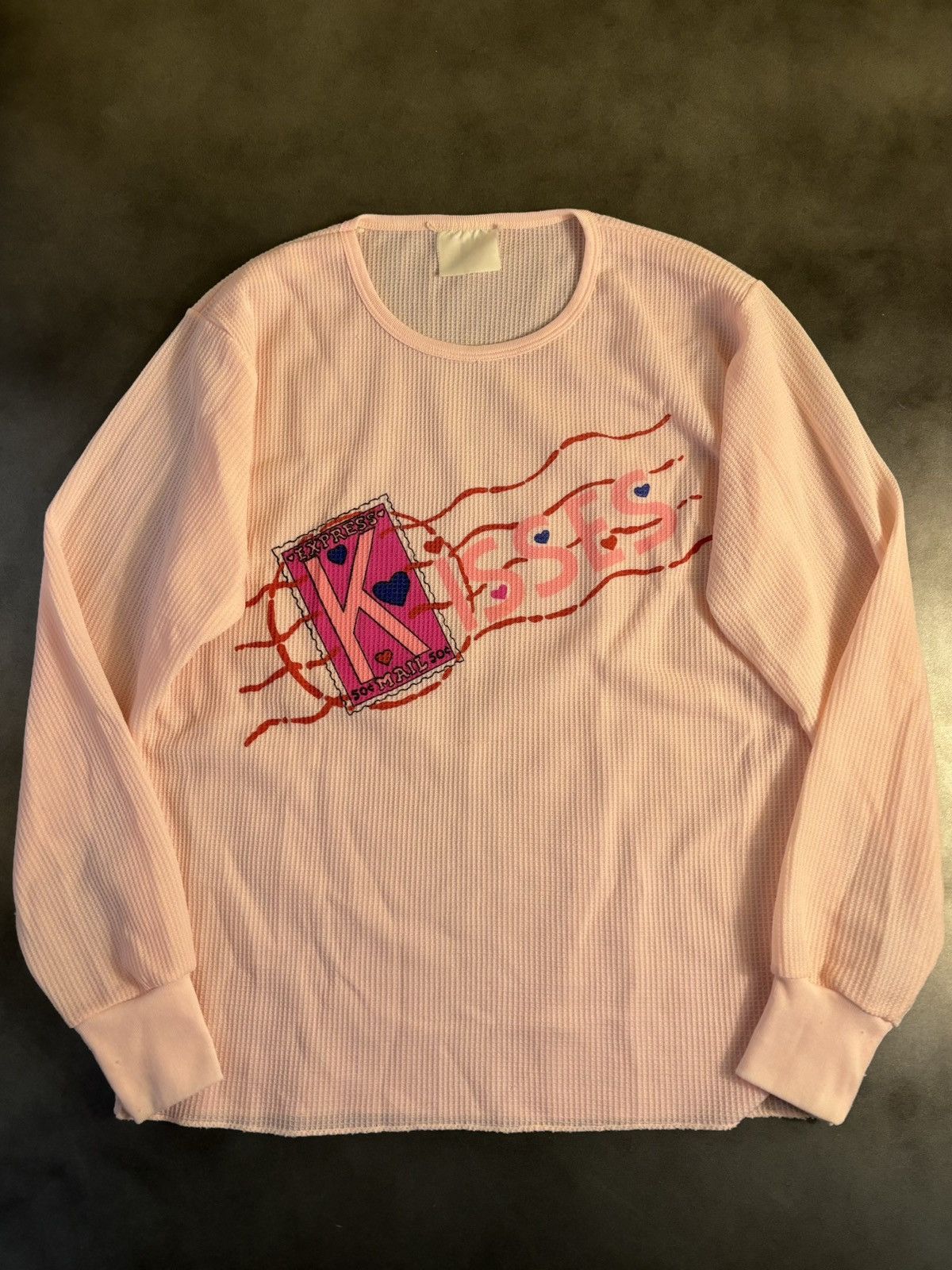 Fruit Of The Loom × Hanes × Vintage 1980s Vintage Thermal Longsleeve Express Kisses Print Waffle Size US S / EU 44-46 / 1 - 8 Thumbnail