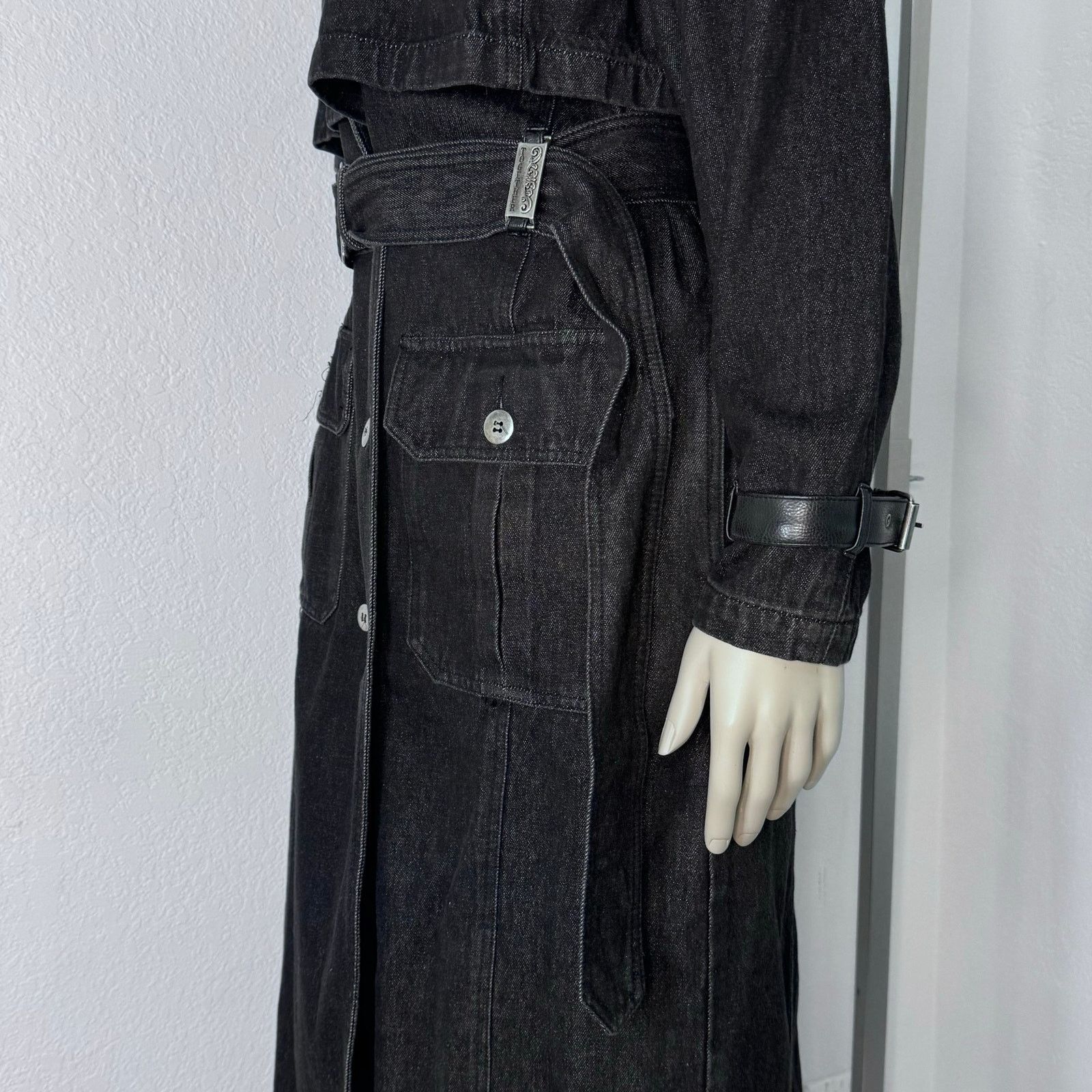 Vintage Vintage 90s Gray Denim Trench Coat Belted Together Goth Size XL / US 12-14 / IT 48-50 - 4 Thumbnail