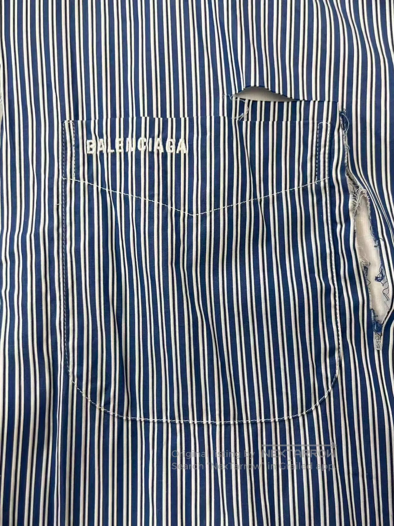 Balenciaga balenciaga blue striped distressed shirt. Size M / US 6-8 / IT 42-44 - 3 Thumbnail