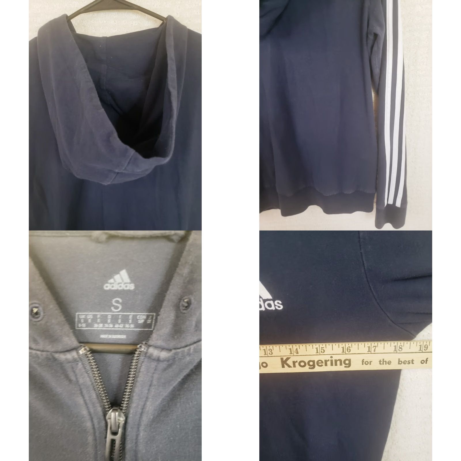 Adidas Adidas Men's S Navy Blue Full Zip Hooded Track Jacket Three Stripes on Arms & Shoulders, 36 in Chest, Jersey, Polyester, Regular Size, Jacket, Men Size US S / EU 44-46 / 1 - 9 Thumbnail