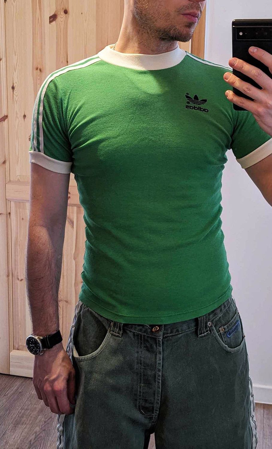 Adidas Vintage Adidas 1960s 1970s Green Top T Shirt Funky Disco Size US S / EU 44-46 / 1 - 7 Thumbnail