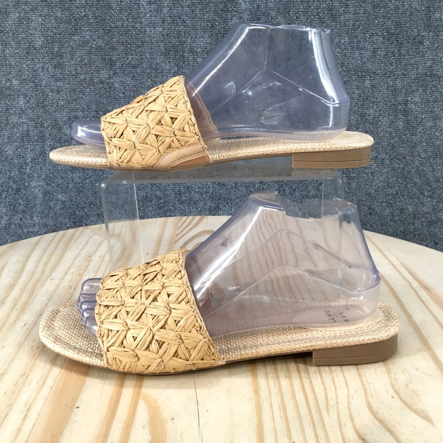 Vintage A New Day Sandals Womens 8 Ariella Woven Raffia Slip On Slide Flats Beige Casual Size US 8 / IT 38 - 2 Thumbnail