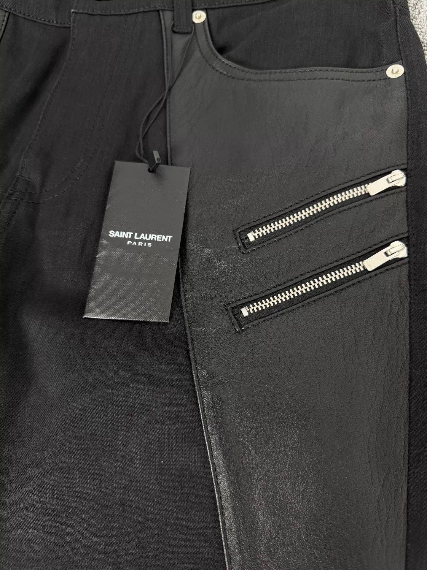 Saint Laurent Paris SLP 15FW 5-Zip Leather Trim Black Skinny Jeans 31 Size US 31 - 3 Thumbnail