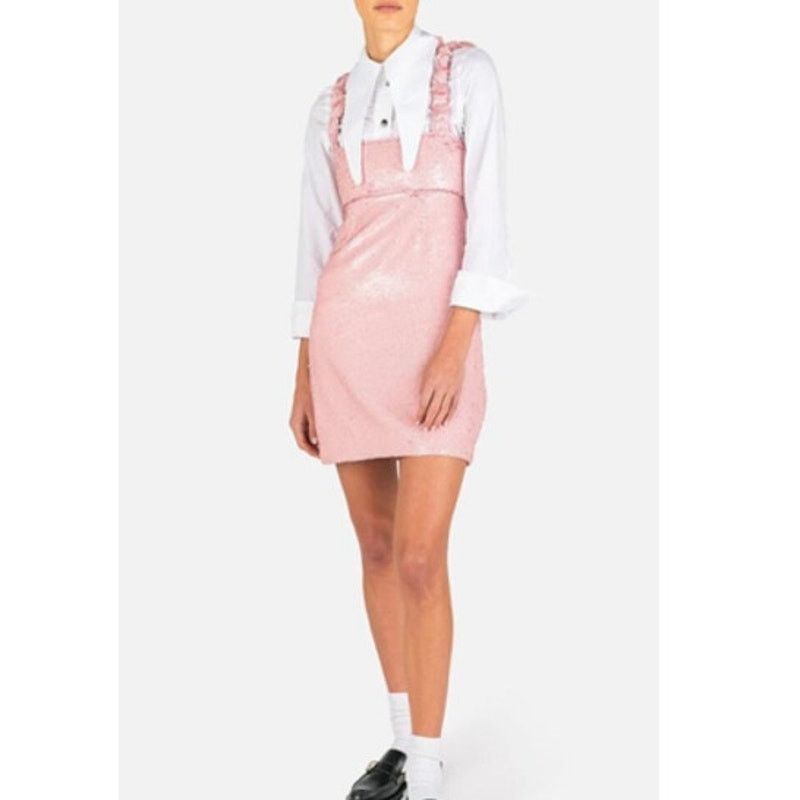 Ganni Ganni ruffle-trimmed pink sequined georgette mini dress 6 | Grailed