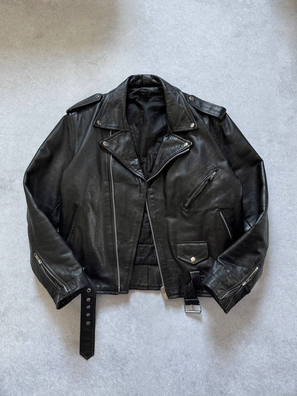 Leather Vintage 90s Biker Jacket Heavy Leather Size US M / EU 48-50 / 2 - 1 Thumbnail