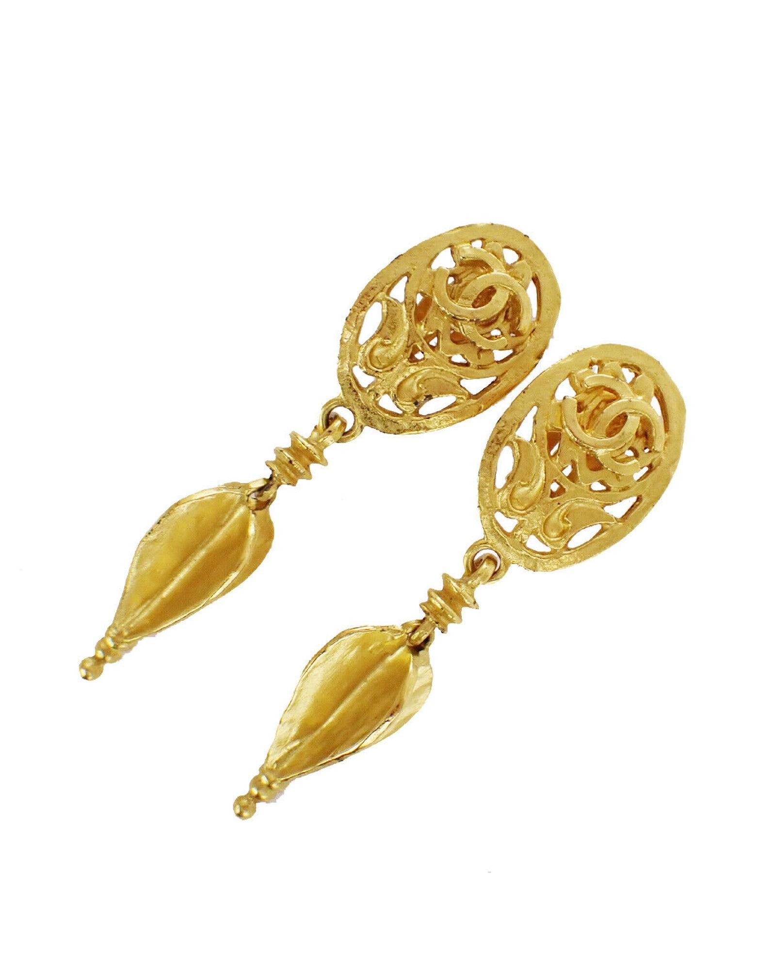 image of Chanel Timeless Gold-Plated Clip-On Earrings, Women's