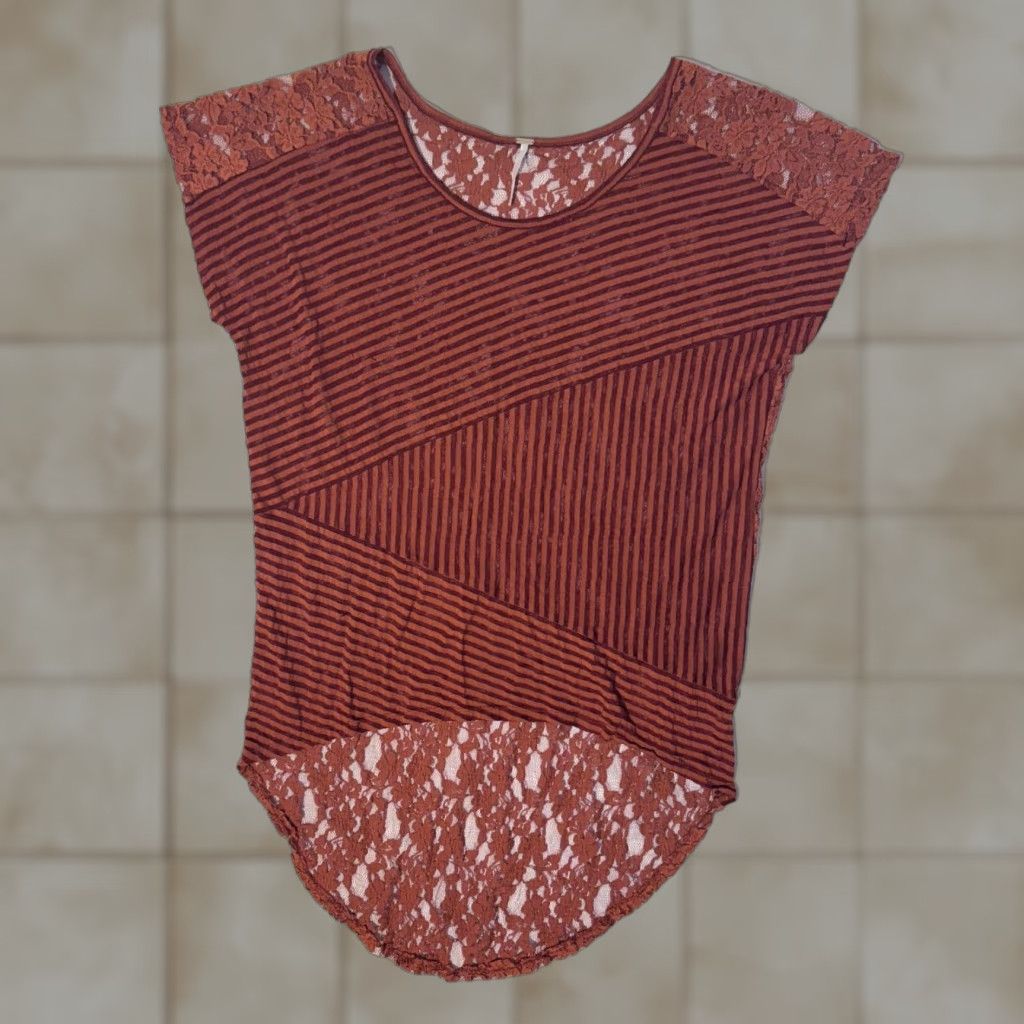 Free People Free People Tunic Blouse Short Sleeve Round Neck M Orange Lace Crochet Sheer Boho Beach 90s Womens Size M / US 6-8 / IT 42-44 - 1 Thumbnail