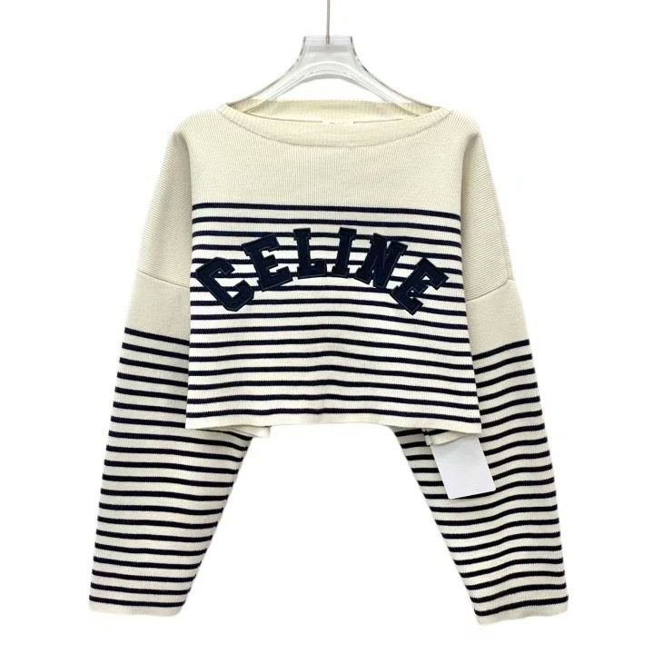 Celine Celine 22 Striped Logo Embroidered Cotton Sweater Size M / US 6-8 / IT 42-44 - 1 Thumbnail