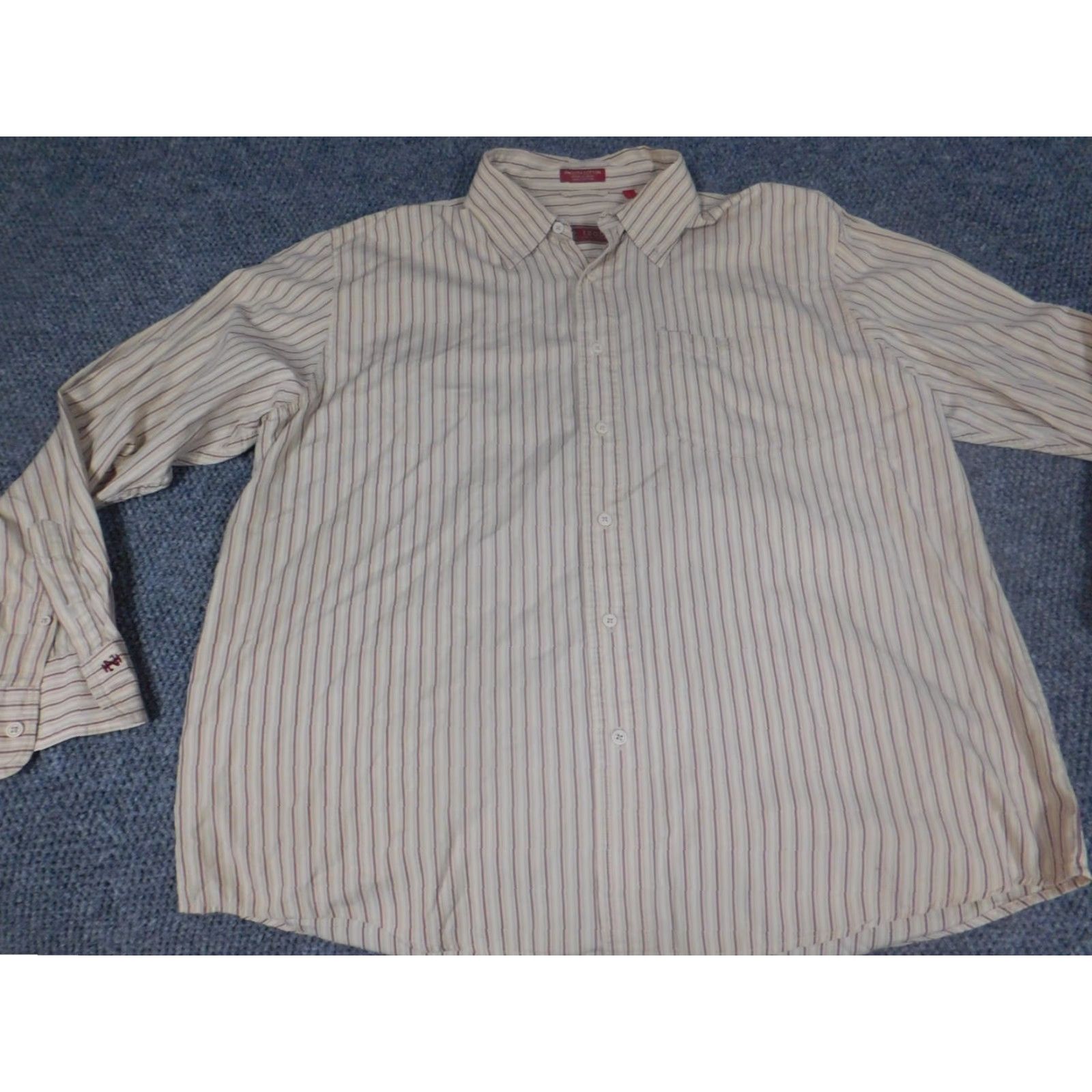 Izod Izod Shirt XL Beige Striped Button-Down Long Sleeve Cotton Knit Button-Up Mens Regular Sports Size US XL / EU 56 / 4 - 3 Thumbnail