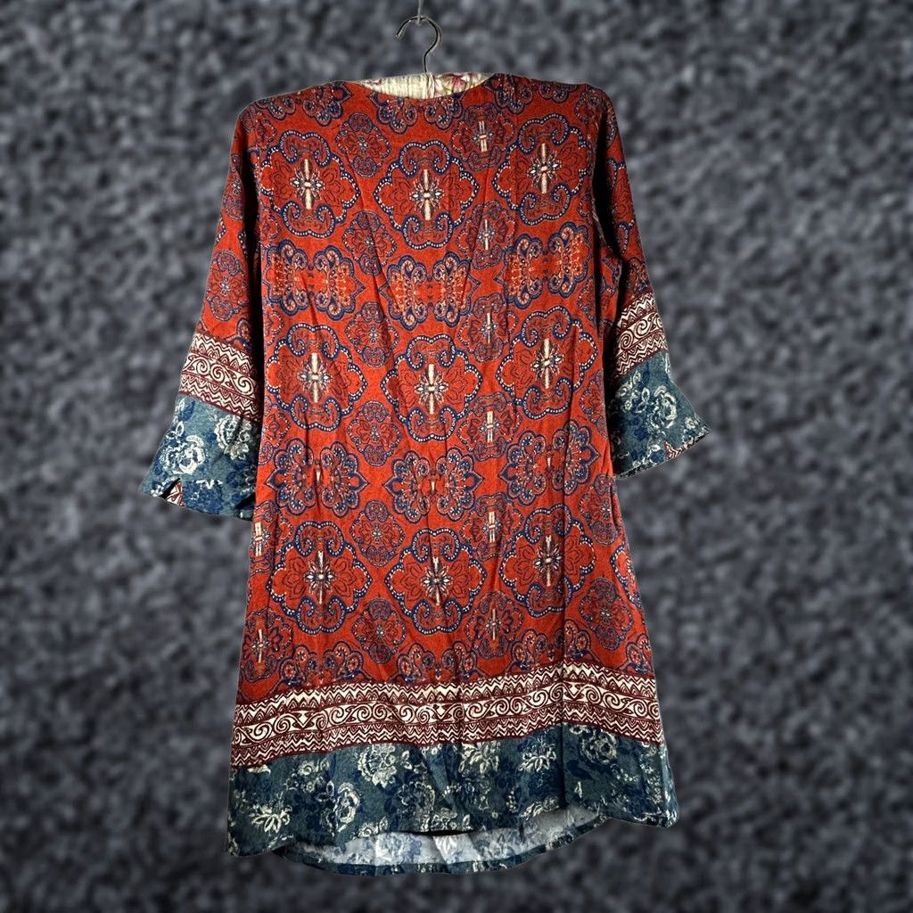 Desigual Desigual Tina Dress 38 Red/Blue Paisley Print 3/4 Sleeve Mini Shift Womens Size XS / US 0-2 / IT 36-38 - 1 Thumbnail