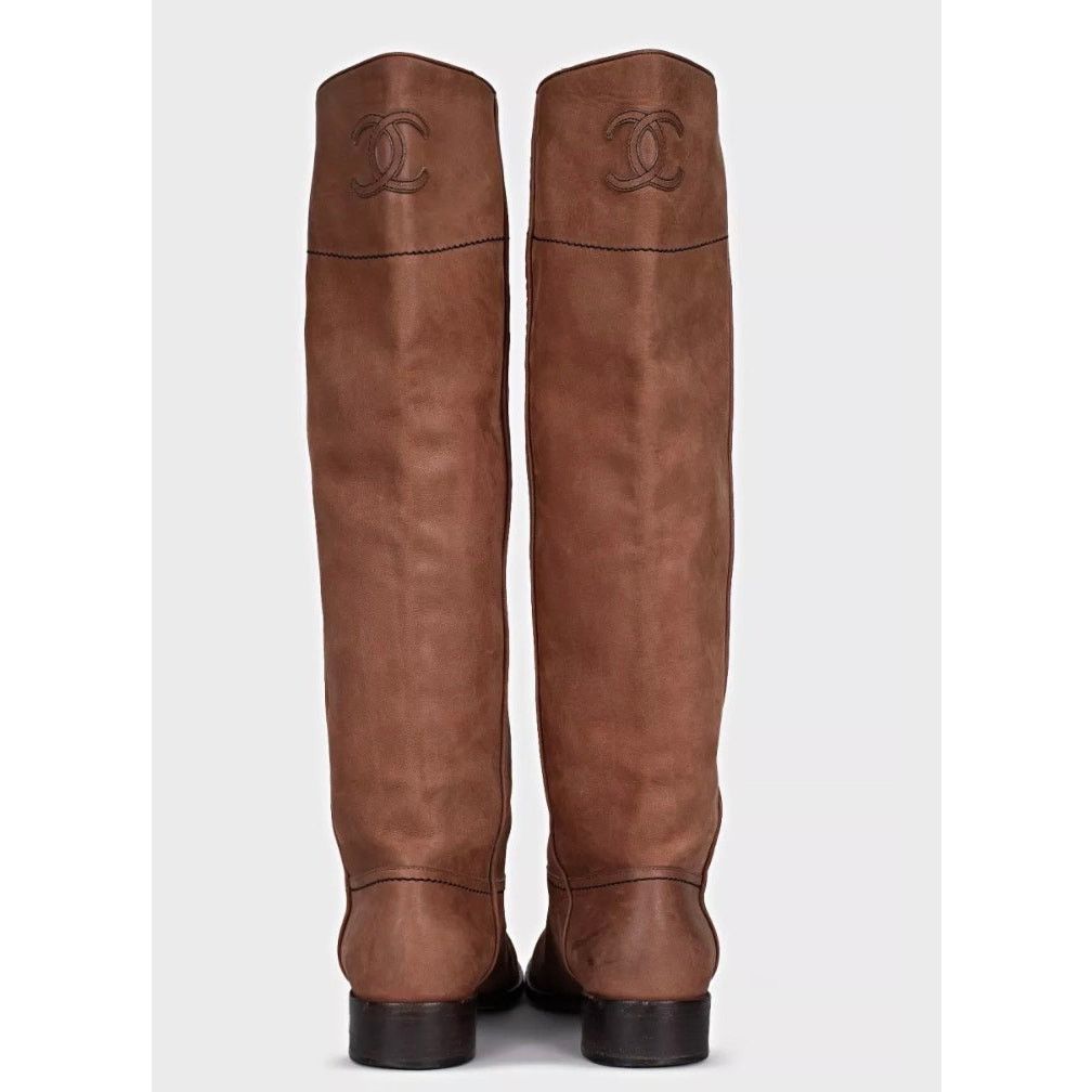 Chanel Chanel Brown Matte Leather Round Toe Slip-On Boots - 37 Size US 7 / IT 37 - 4 Thumbnail