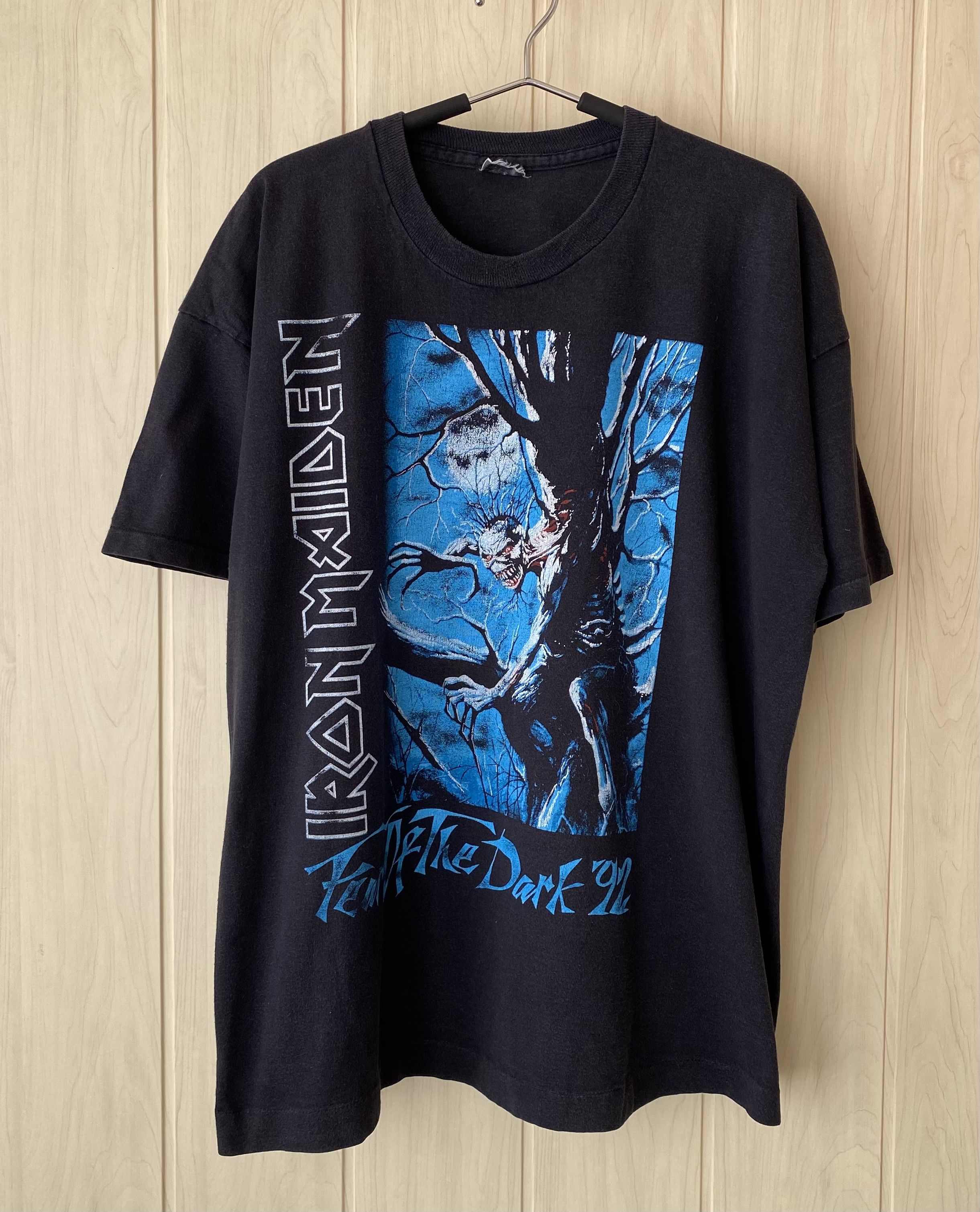 image of Vintage 1992 Iron Maiden Fear The Dark World Tour T-Shirt in Black, Men's (Size Large)