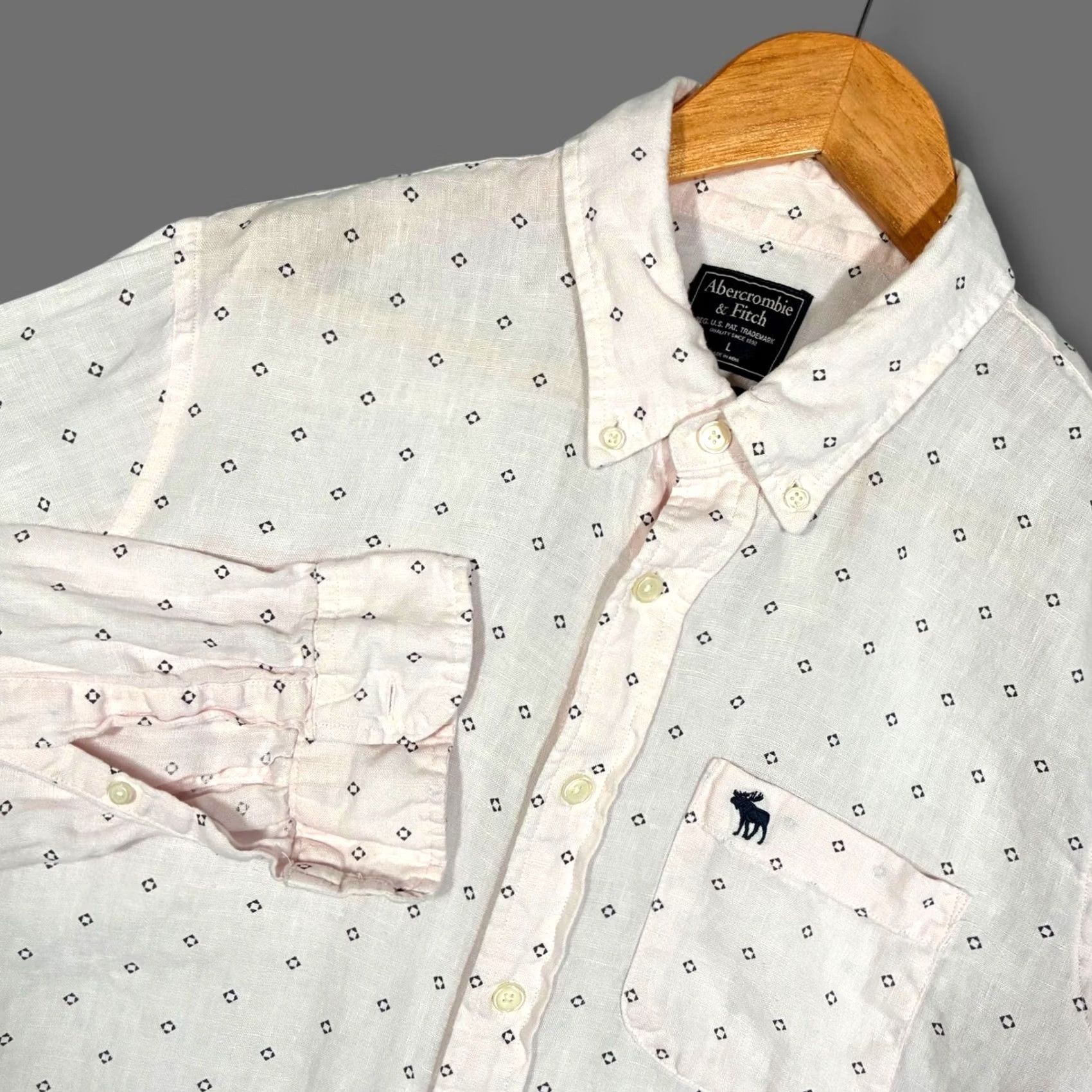 Abercrombie & Fitch Abercrombie & Fitch Linen Geometric Print Button-Down Long Sleeve Shirt Men's L Size US L / EU 52-54 / 3 - 2 Thumbnail