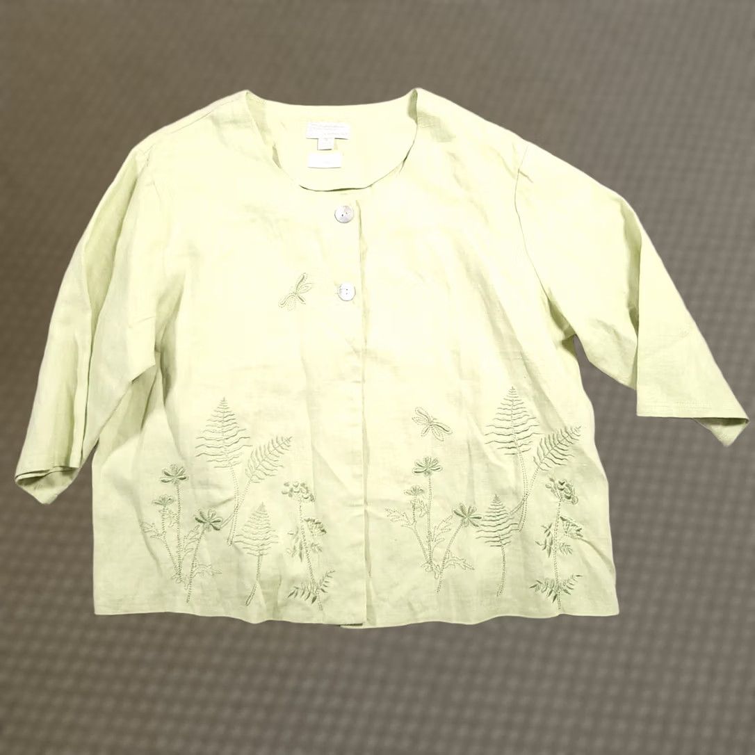 Vintage Vtg Portraits By Southern Isles Linen Button Up Shirt Womens 14 Embroidered Open Size XL / US 12-14 / IT 48-50 - 1 Thumbnail