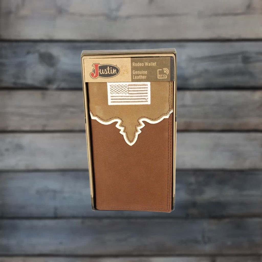 Vintage VINTAGE Justin Men's Rodeo Wallet RFID US Flag Embroidered Brown Leather 2030767W2 Size ONE SIZE - 1 Thumbnail