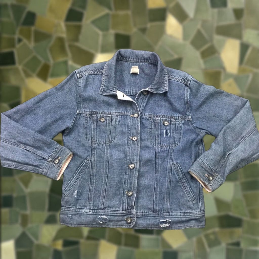 J. Jill VINTAGE J. Jill Denim Jacket Womens Small Blue Distressed Button Down Classic Long Sleeve Size 28" / US 6 / IT 42 - 1 Thumbnail