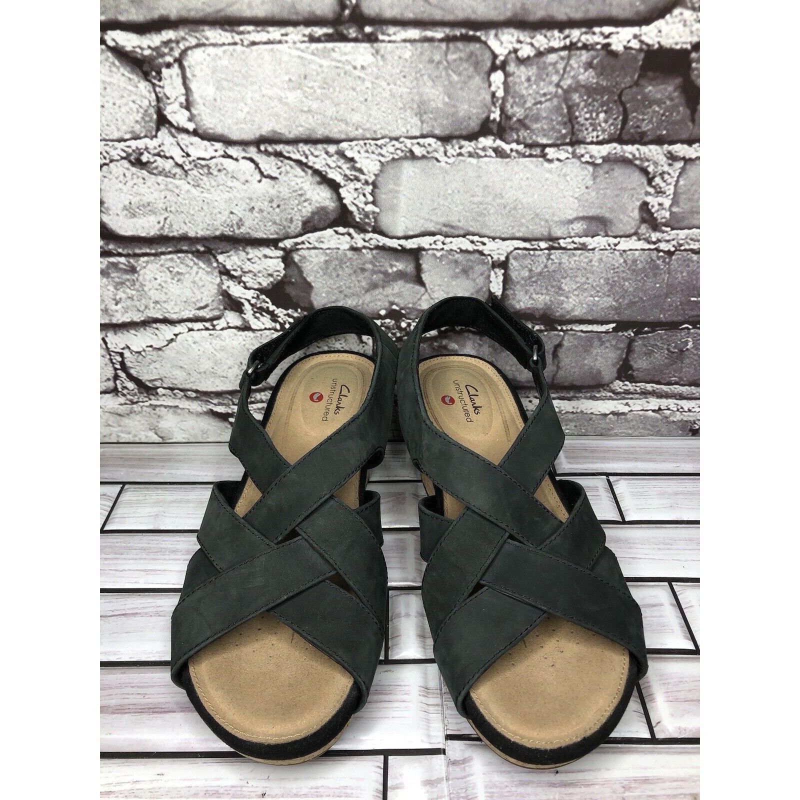 Clarks Clarks Unstructured Black Leather Criss Cross Strap Cork Wed Size US 7 / IT 37 - 12 Thumbnail
