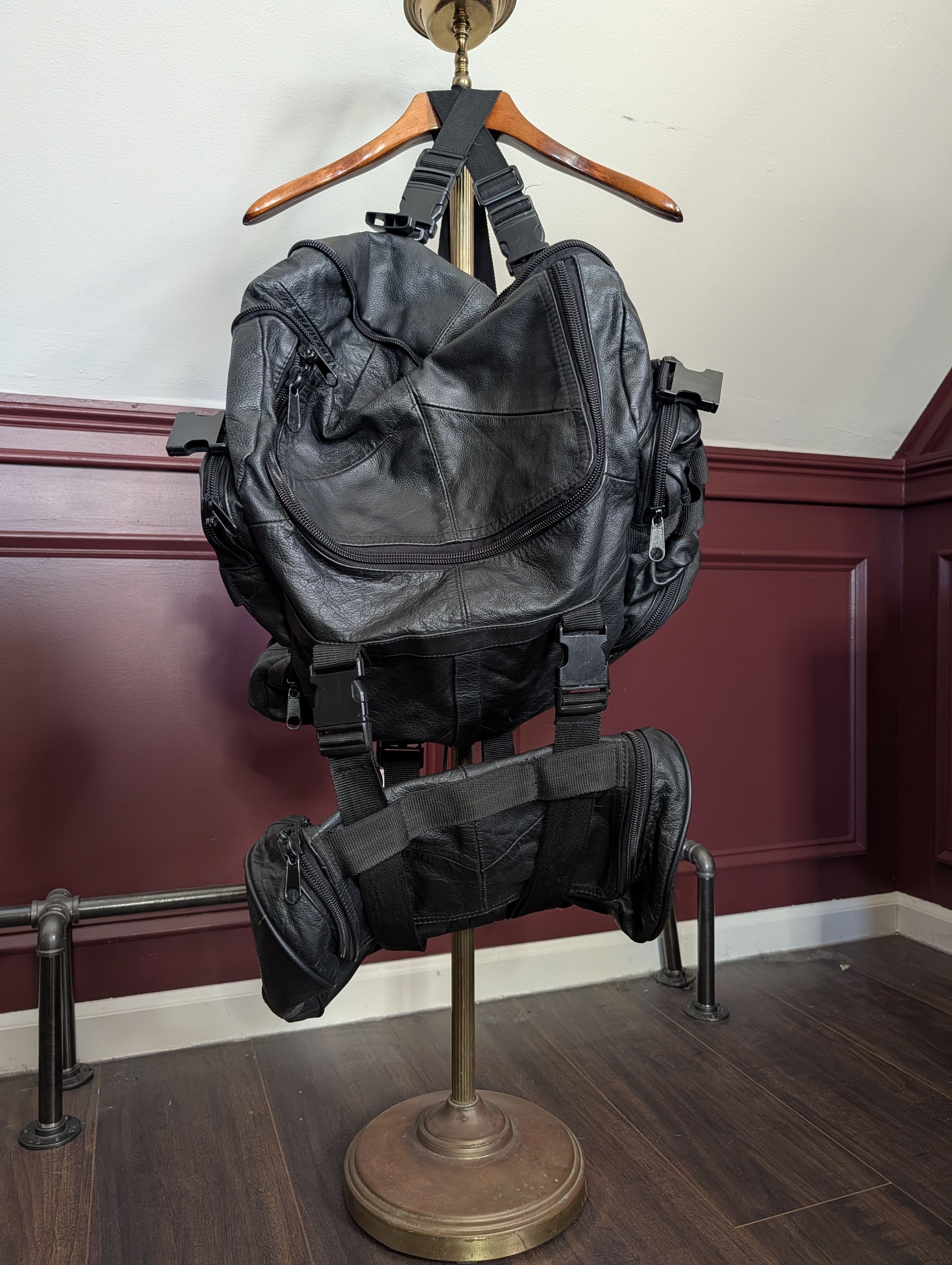 Vintage VTG leather 2-piece black biker cargo backpack Size ONE SIZE - 1 Thumbnail