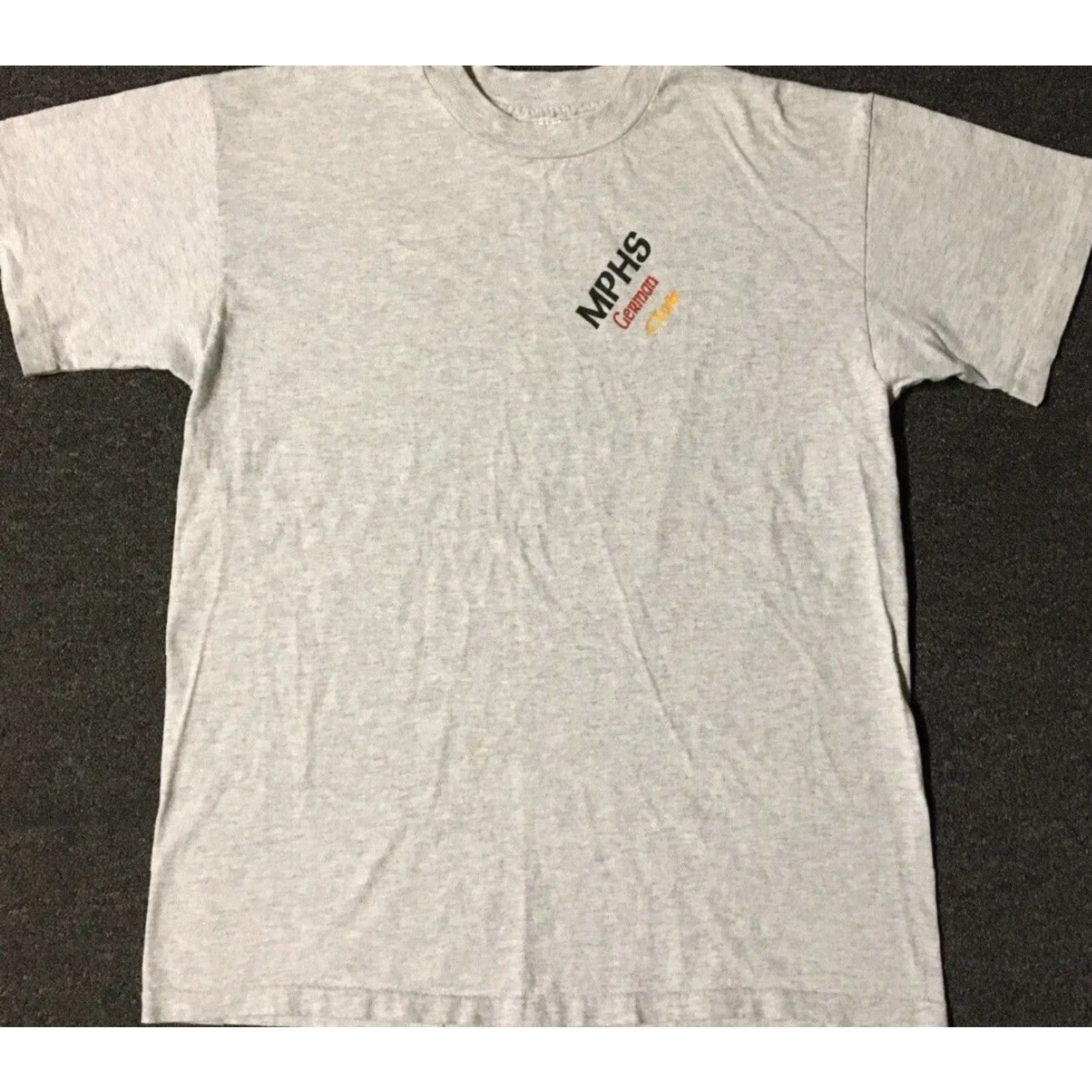 VINTAGE Gesundheit German Club Faded Shirt M L Gray 90s 80s US Made Single Stitch Mens Graphic Tee Modern Grunge School Punk Rock College Military USA