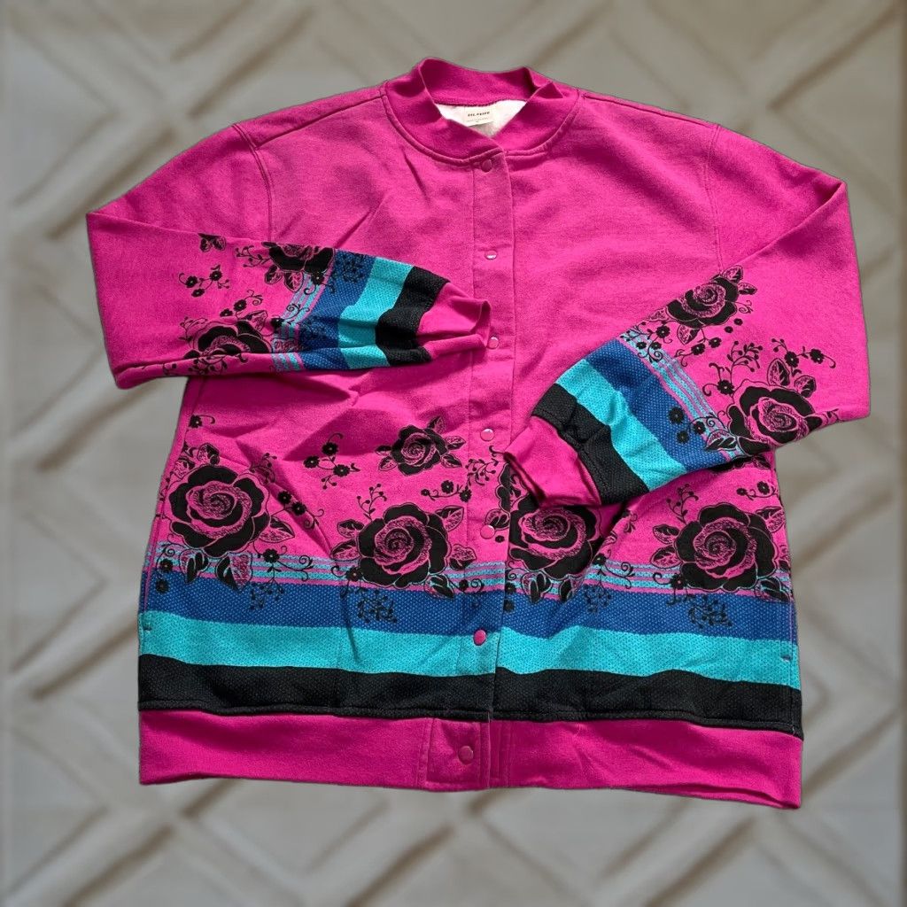 Blair Blair Jacket Womens Medium Pink Snap Button Floral Mid-Length Pockets Knit Polyester Size M / US 6-8 / IT 42-44 - 1 Thumbnail