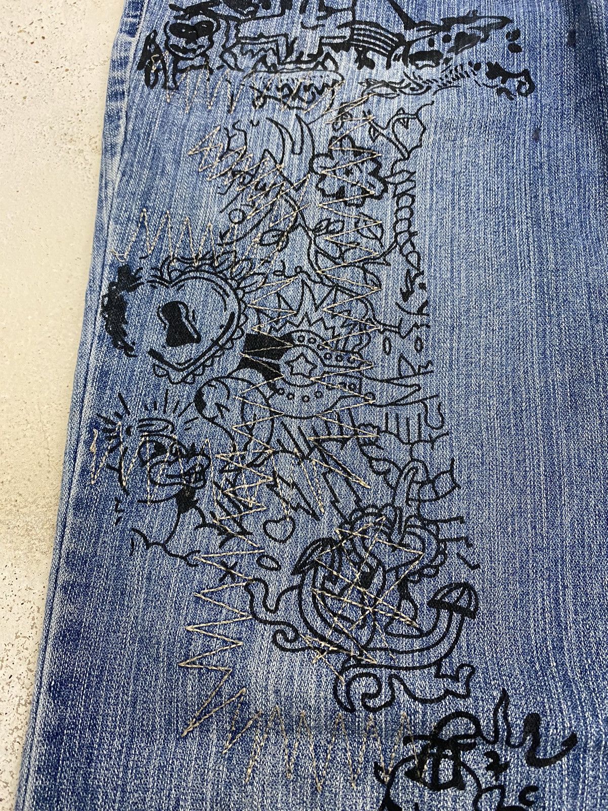 If Six Was Nine Flare Jean Xin Taii Classic Wear Art Black Tattoo Graphics Size US 29 - 6 Thumbnail