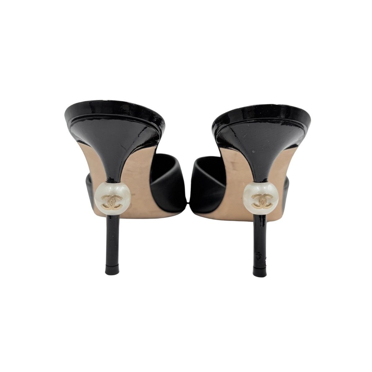 Chanel Chanel Interlocking CC Pearl Pointed Toe Heeled Mules Black Size US 7.5 / IT 37.5 - 4 Thumbnail