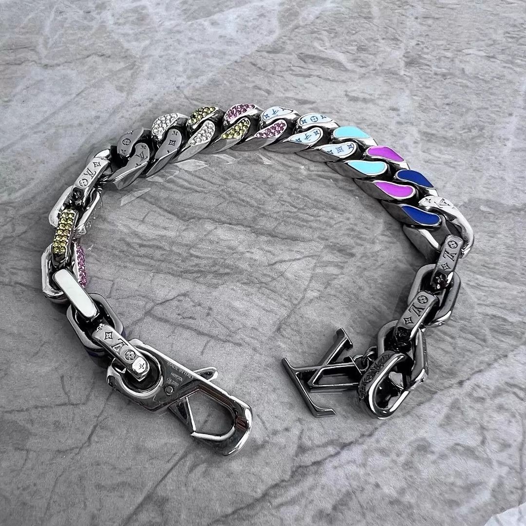 Louis Vuitton LV Paradise Macaron Enamel Crystal Cuban Chain Bracelet L Size ONE SIZE - 1 Thumbnail