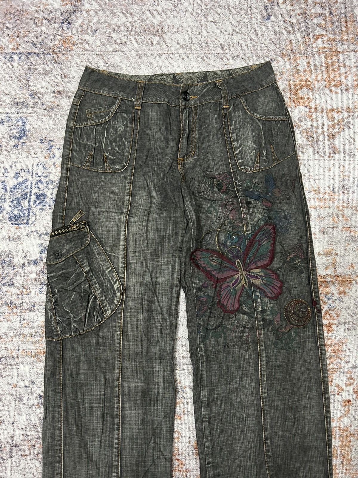 Hysteric Glamour × Japanese Brand Cargo MultiPocket Emboidered Butterfly Pants Size US 29 - 5 Thumbnail