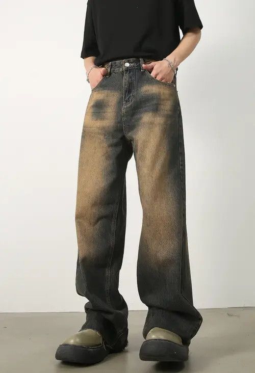 Japanese Brand Washed distressed rust-colored denim loose wide-leg Size US 32 / EU 48 - 1 Thumbnail