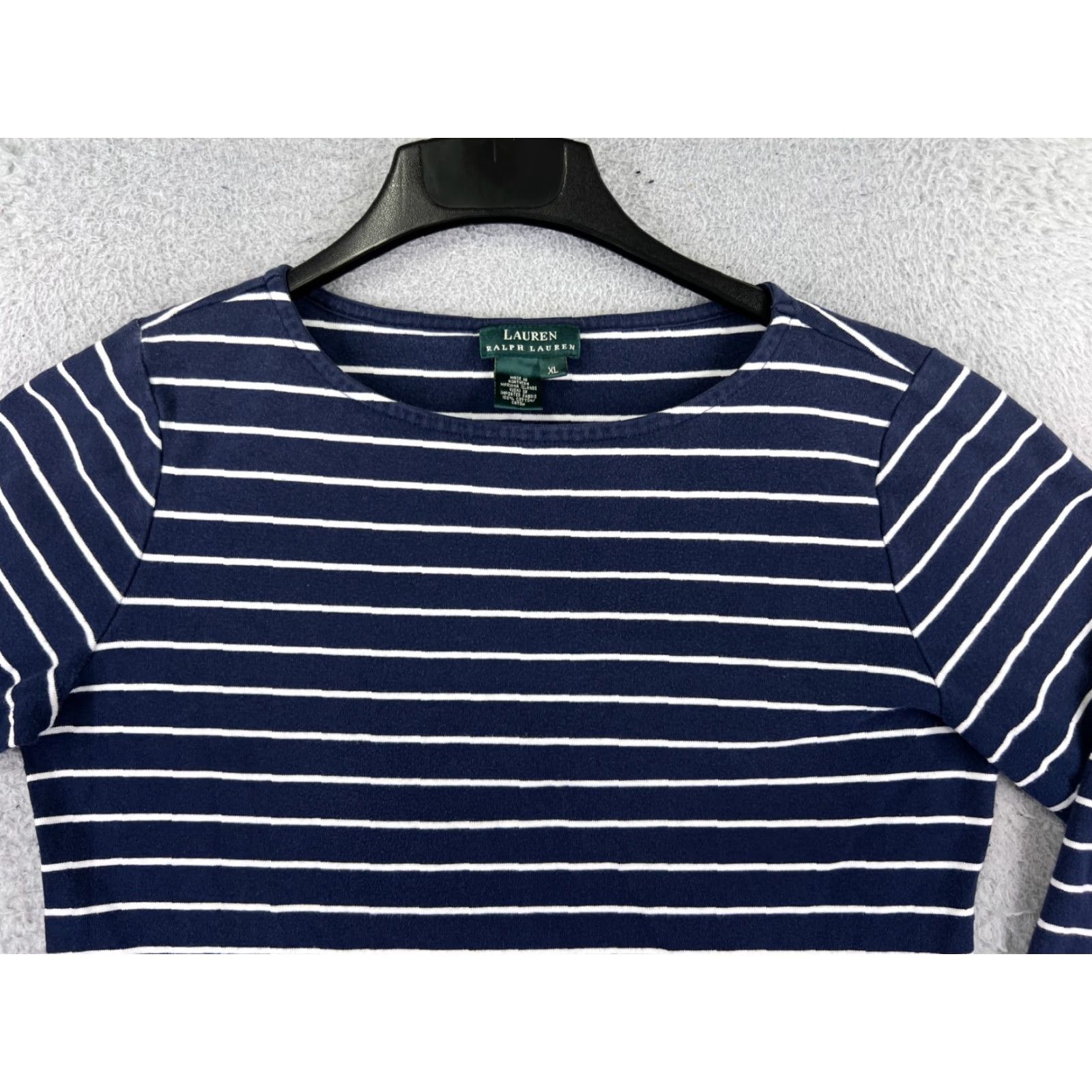 Polo Ralph Lauren VINTAGE Polo Ralph Lauren Shirt Juniors XL Blue Stripe 3/4 Sleeve Round Neck Casual Cotton Size XL / US 12-14 / IT 48-50 - 7 Thumbnail