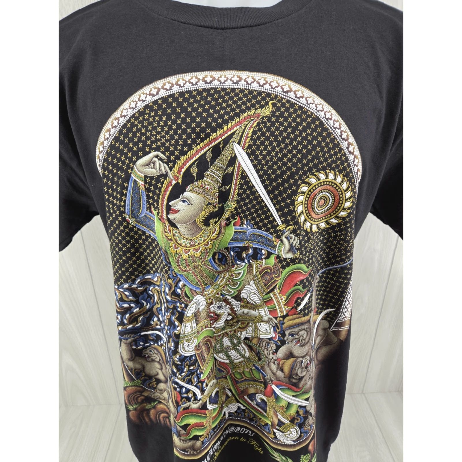 Vintage My Dreams Thailand Praram & Hanumarn Black T-Shirt Mens Large Crew Neck Short Sleeve Cotton Size US L / EU 52-54 / 3 - 3 Thumbnail
