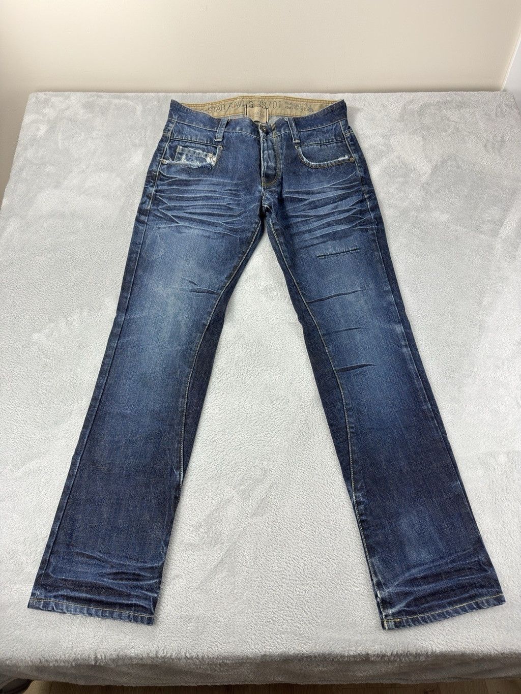 G-Star G-Star Raw Men's Size 34 W X 34 L 3301 Distressed Button Fly Size US 34 / EU 50 - 1 Thumbnail