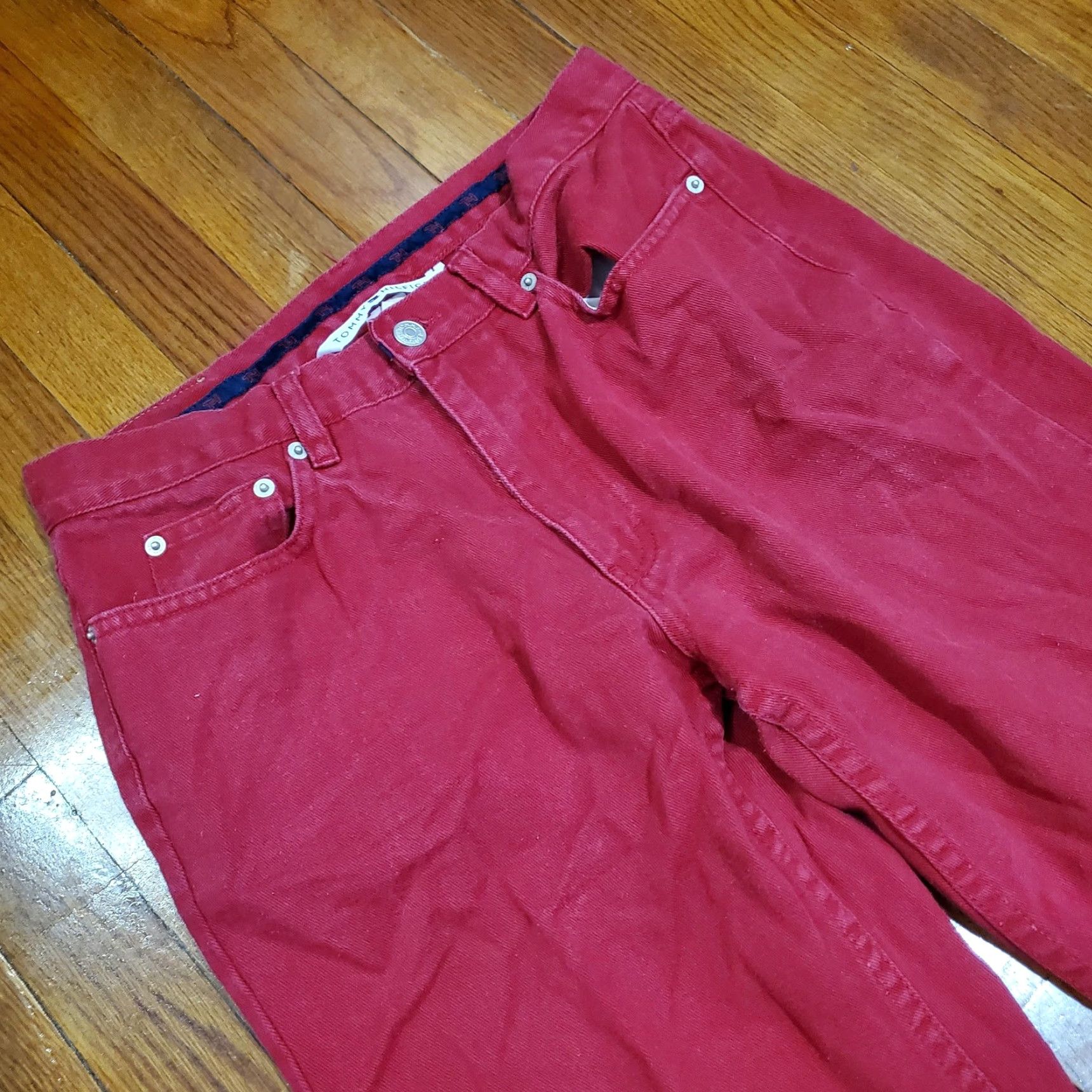 Tommy Hilfiger VINTAGE Tommy Hilfiger Jeans Womens 10 Red Straight Leg 5 Pocket Flag Logo Y2K pants denim Size 32" / US 10 / IT 46 - 6 Thumbnail