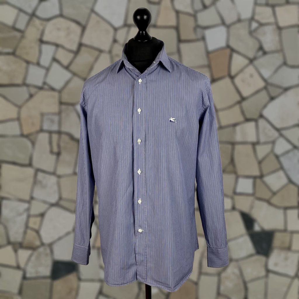 Etro ETRO Shirt Mens 100% cotton Striped Blue Size 42 Made in Italy Button Up Shirt Size US XL / EU 56 / 4 - 1 Thumbnail