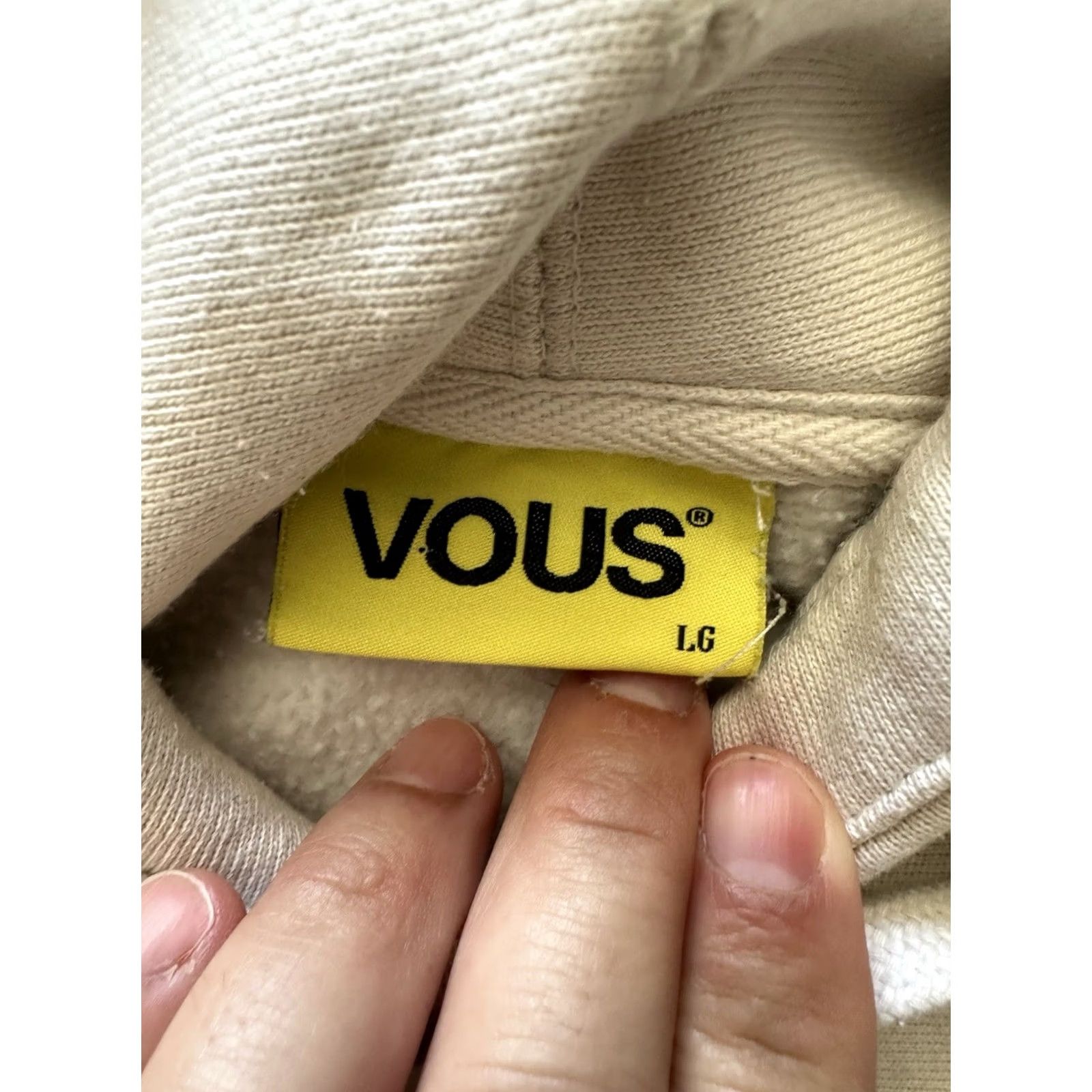 Vintage VOUTSCON Kanye West x VOUS Hooded Hoodie L Cream Unisex Adults Long Sleeve Crew Neck Pullover Designer 90s? Size US L / EU 52-54 / 3 - 7 Thumbnail