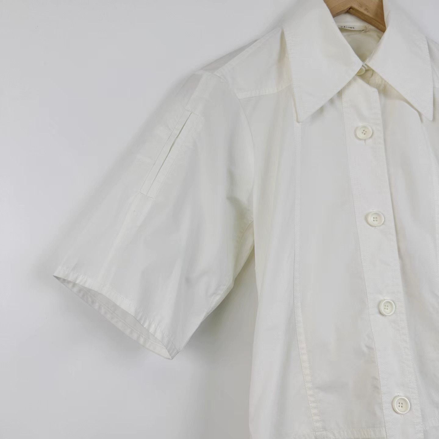 Celine CELINE White Waist-Fitted Short Sleeve Shirt K12 Size XXS / US 00 / IT 34 - 3 Thumbnail