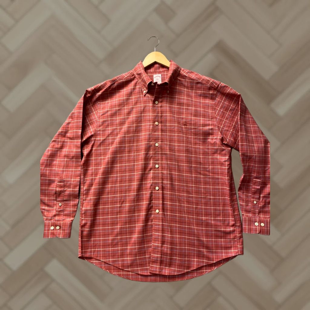 Brooks Brothers Brooks Brothers Button-Down Shirt Mens L Coral Plaid Multicolor Long Sleeve Cotton Woven Button-Up Casual Work Travel Regular Size US L / EU 52-54 / 3 - 1 Thumbnail