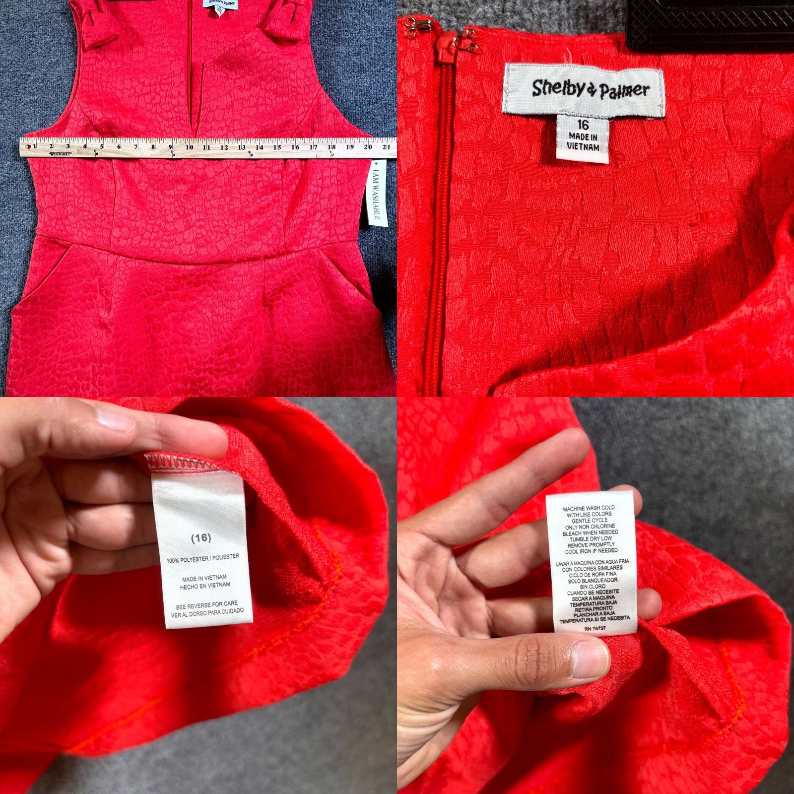 Skin Shelby & Palmer Dress Womens 16 Red Snake Skin Split Neck Back Zip NWT Size XXL / US 16-18 / IT 52-54 - 8 Thumbnail