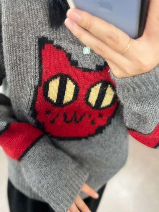 Japanese Brand × Vintage Cat Cartoon Knit Sweater Design Size L / US 10 / IT 46 - 4 Thumbnail